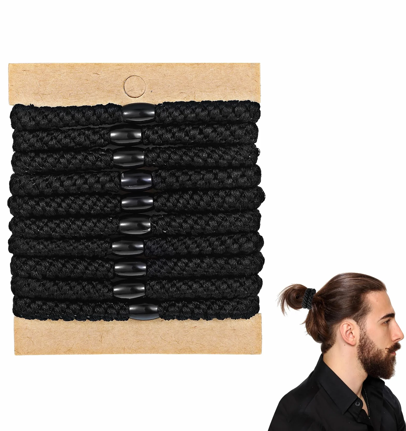 Gumki do włosów dla mężczyzn, czarne, nylon, 4-kierunkowy stretch, antypoślizgowe