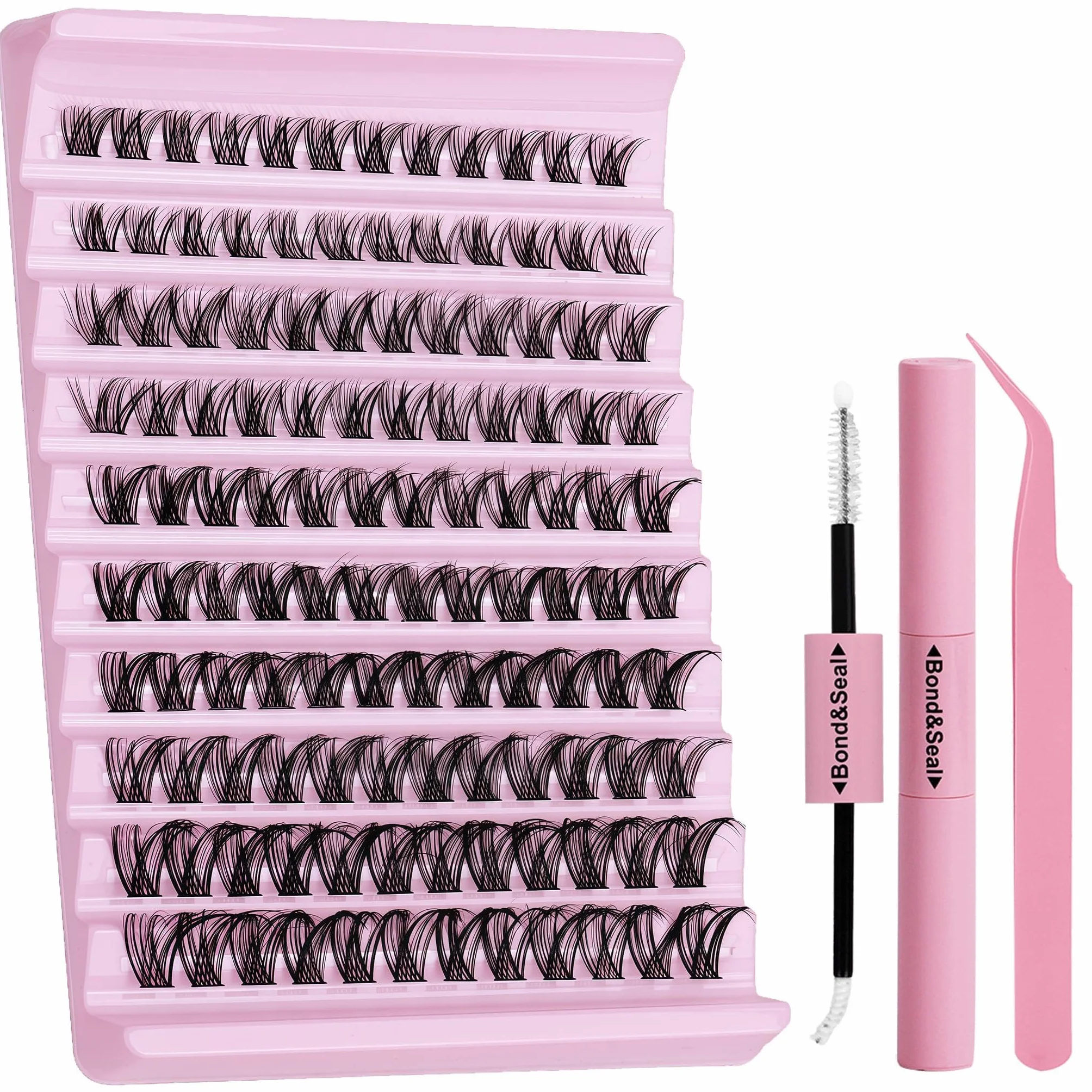 Zestaw klastrów rzęs, DIY Lash Extension Kit z klastrami Manga Lashes, ultra cienka taśma 0,3 mm, naturalny brąz, mieszanka 8–16 mm, 1 zestaw zawierający pęsetę i klej do biznesu/randki/ślubu
