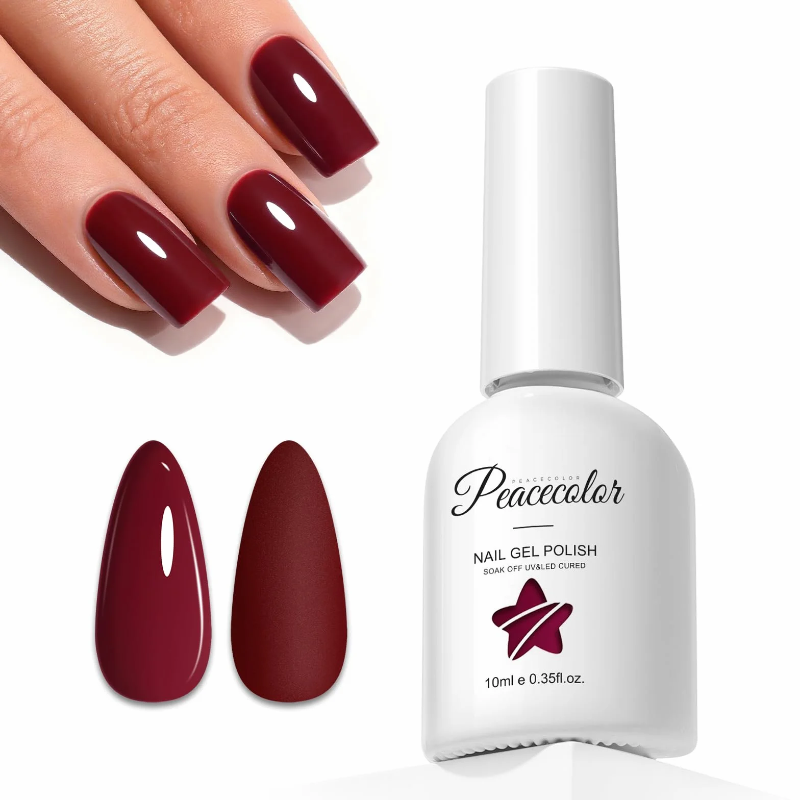 PEACECOLOR Lakier do paznokci UV żelowy 10 ml Ciemnobrązowy Ciemnoczerwony Soak Off LED DIY Manicure