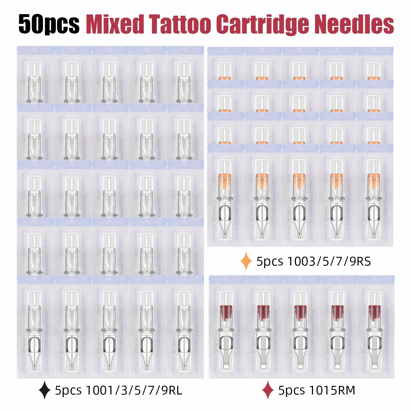 ATOMUS Tattoo Cartridge Needles 50pcs 1001RL 3RL 5RL 7RL 9RL 3RS 5RS 7RS 9RS 15RM Rotary Machine