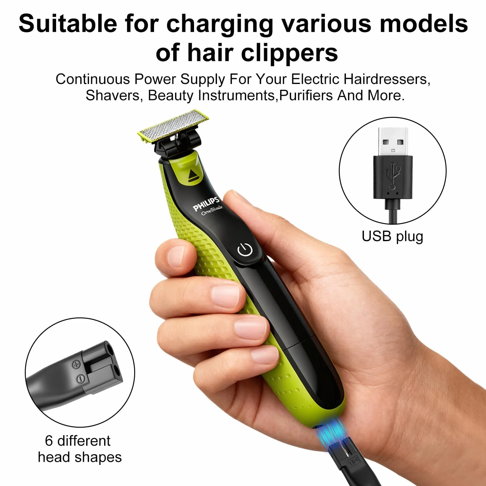 Flintronic Uniwersalny kabel zasilający USB 5V z 6 wtyczkami do Philips Norelco 7000/5000/3000
