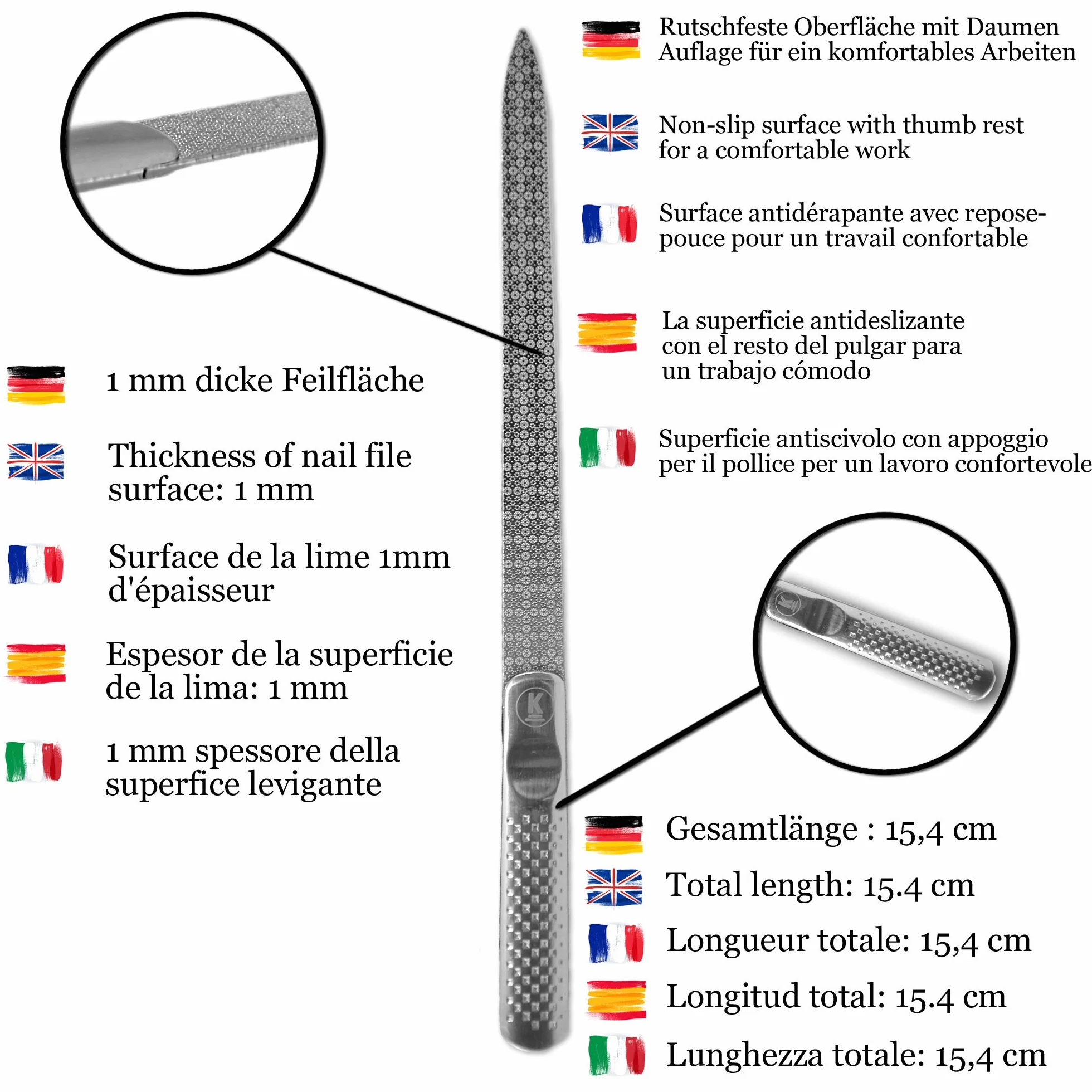 Pilnik do paznokci ze stali nierdzewnej 15,4 cm K-Pro