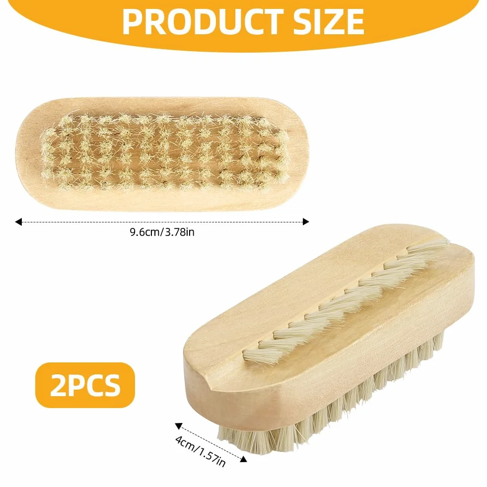 Dwustronna drewniana szczotka do paznokci z włosia dzika do manicure i pedicure