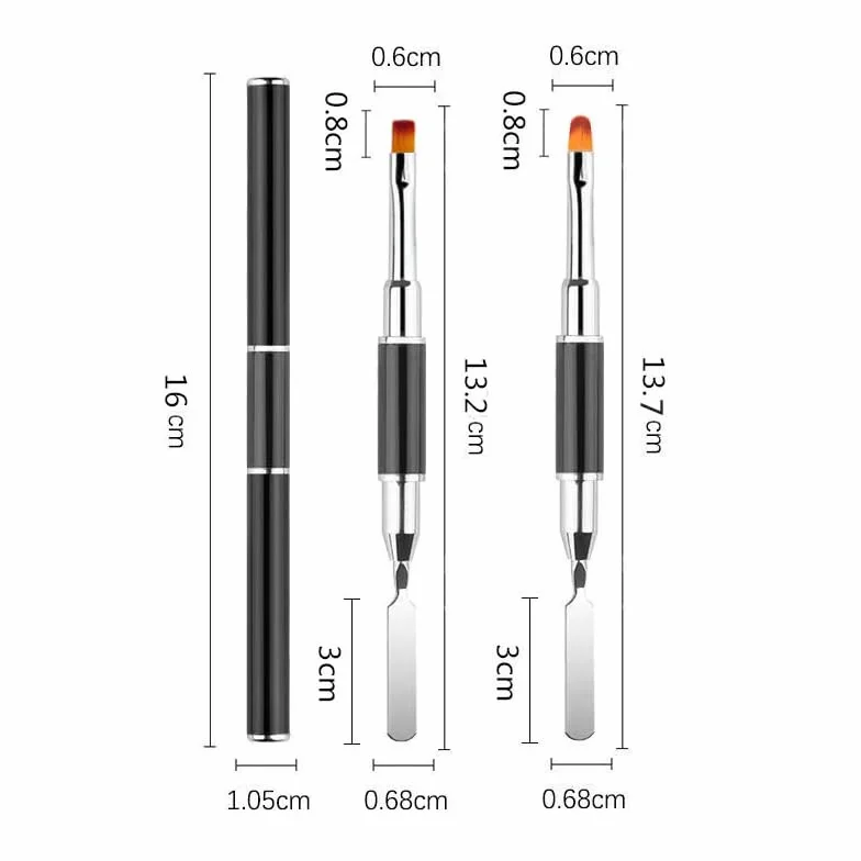 Metalowe szczotki do paznokci, 2 sztuki pędzli do paznokci, dwupunktowy pędzel i narzędzie do usuwania żelu, Magic Extender Gel Tool do zdobienia paznokci UV/LED, akrylowe rozszerzanie paznokci, kolor