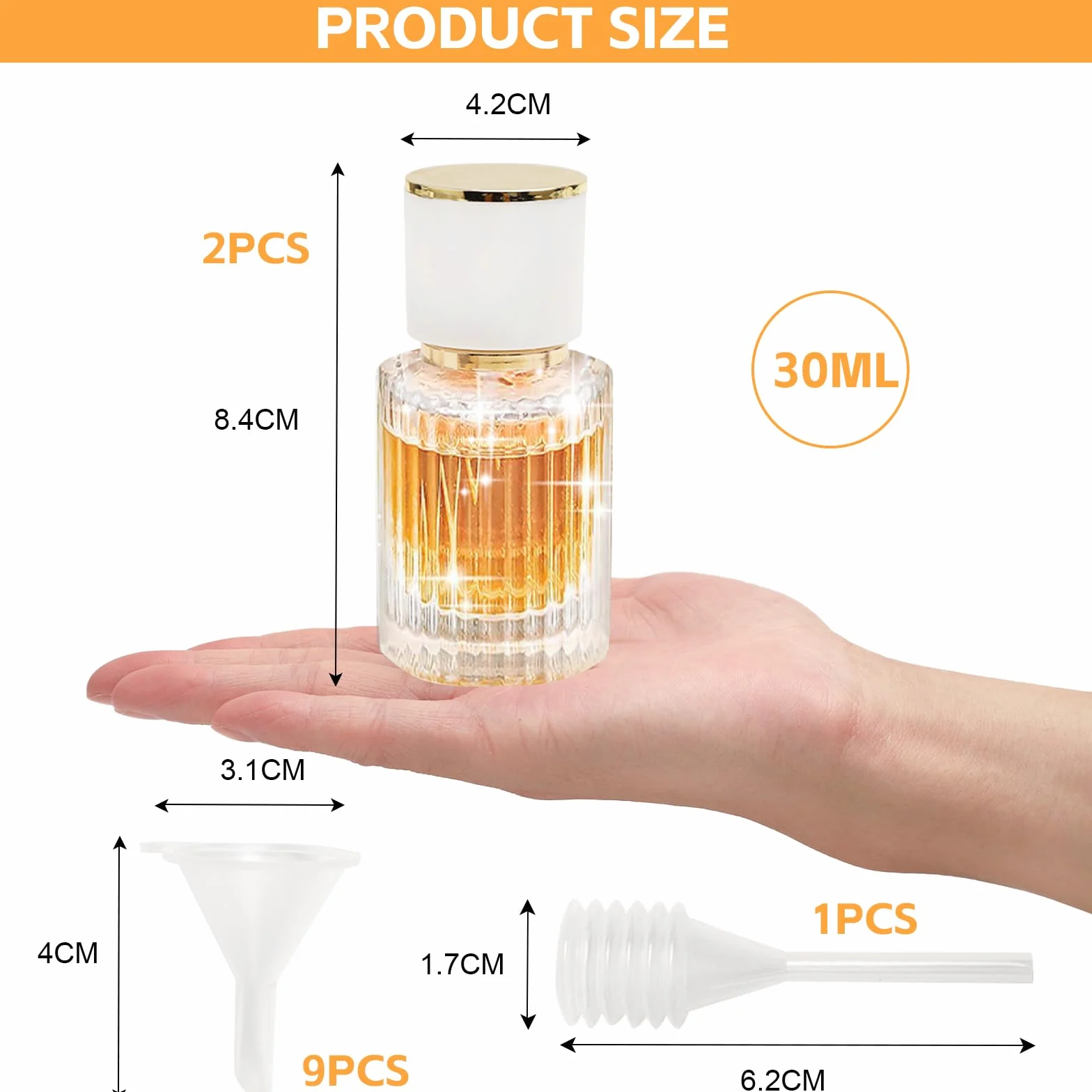HENGBIRD Zestaw rozpylaczy do perfum, 30 ml, do ponownego napełnienia – szklany flakon, pusty z lejkiem i zakraplaczem – podróżny rozpylacz do perfum, 2 sztuki dla pań, butelka perfum, pusta atomizer