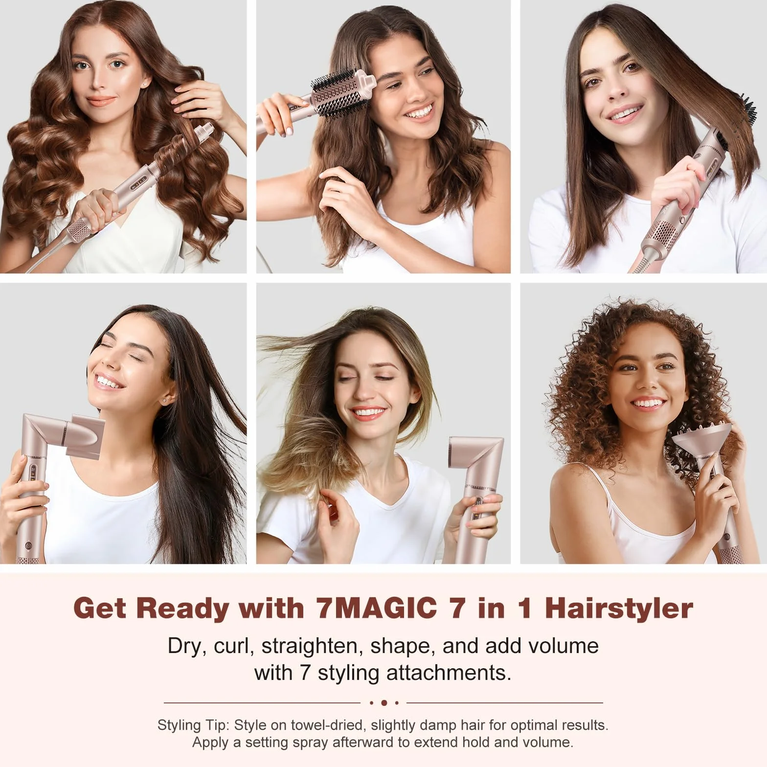 7MAGIC 7 w 1 Airstyler, jonowy zestaw do suszenia włosów, szczotka z gorącym powietrzem, automatyczna lokówka, prostownica
