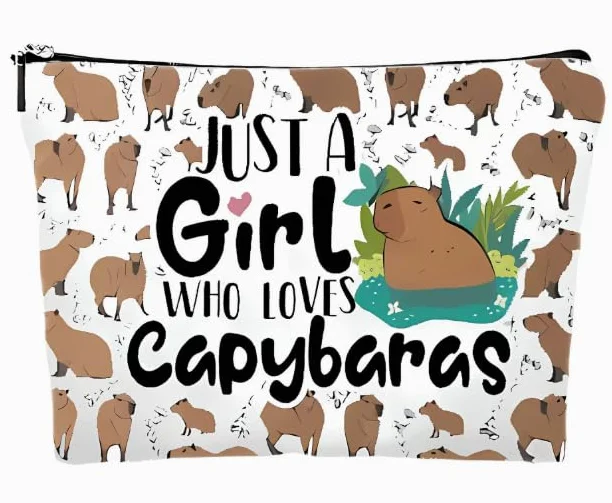 Capybara Kosmetyczka damska z zamkiem błyskawicznym, damska kosmetyczka, z nadrukiem 3D, mała, urocza torba na kosmetyki Capibara dla dziewcząt, przyjaciółki, na prezent, urodziny, na co dzień