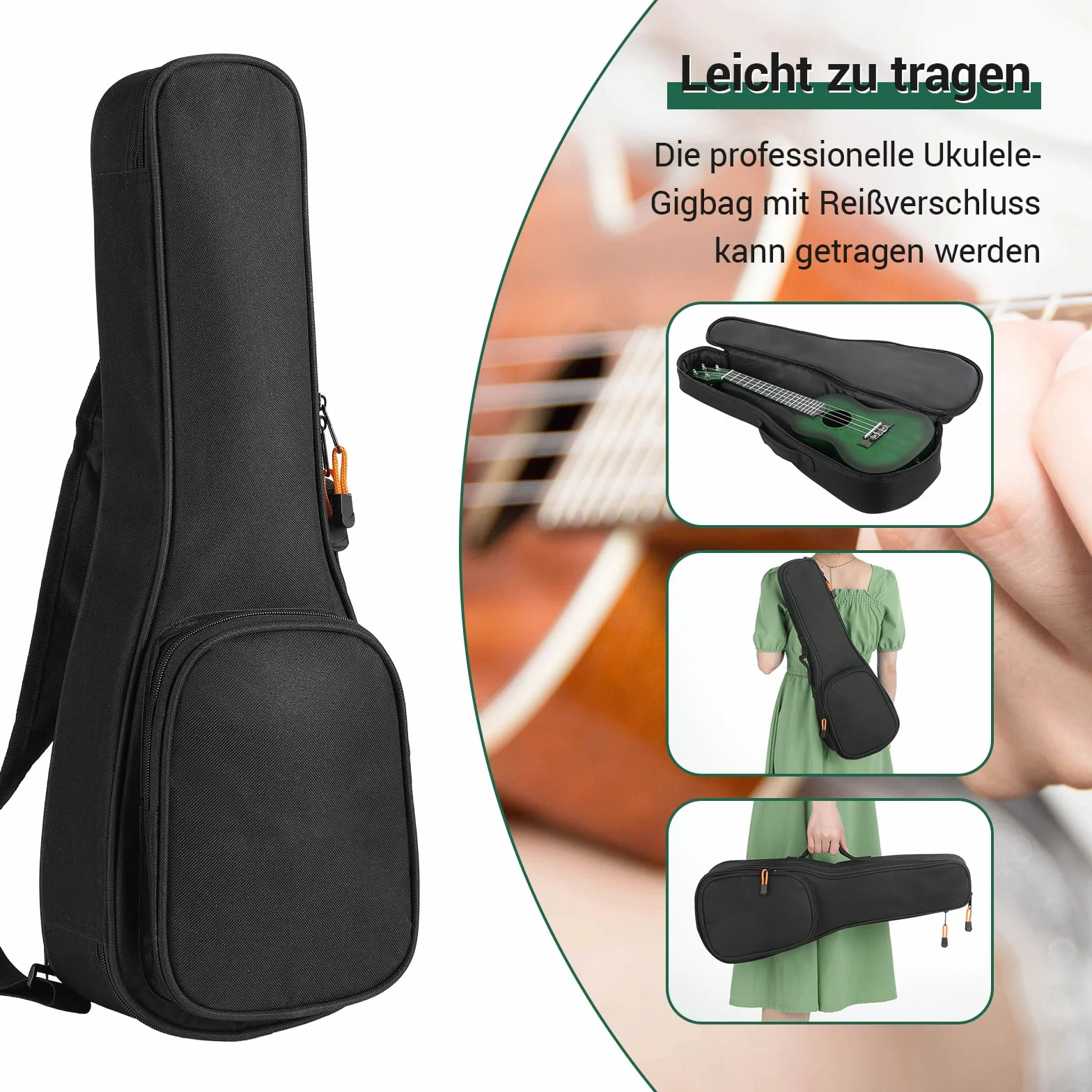 Ukulele Sopranowe dla Dzieci i Dorosłych - 21 Cali, Mahoniowe, Hawajskie - Ze Strunami, Paskiem, Kostkami, Gigbag - Mały Instrument Muzyczny
