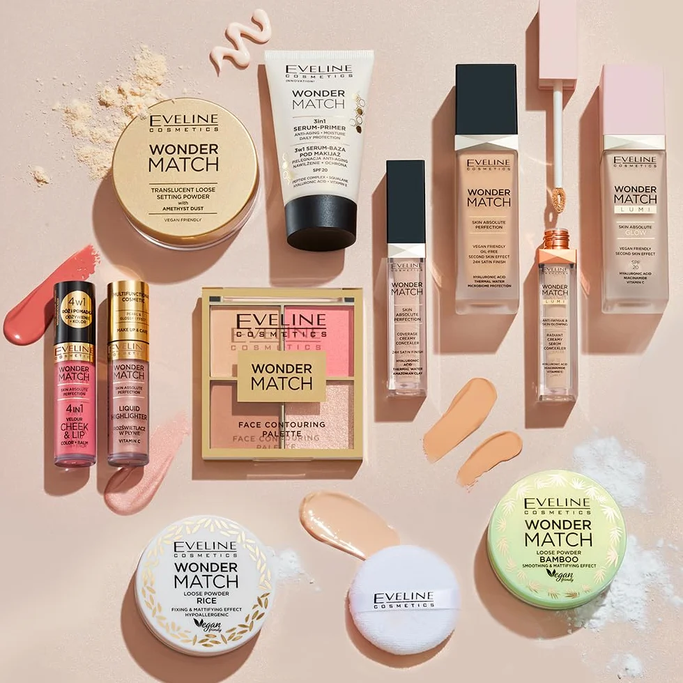 Eveline Cosmetics Wonder Match wielofunkcyjna paleta do twarzy – bronzer, róż, rozświetlacz i puder – wegańska formuła o zapachu czekolady, do makijażu dziennego i wieczorowego