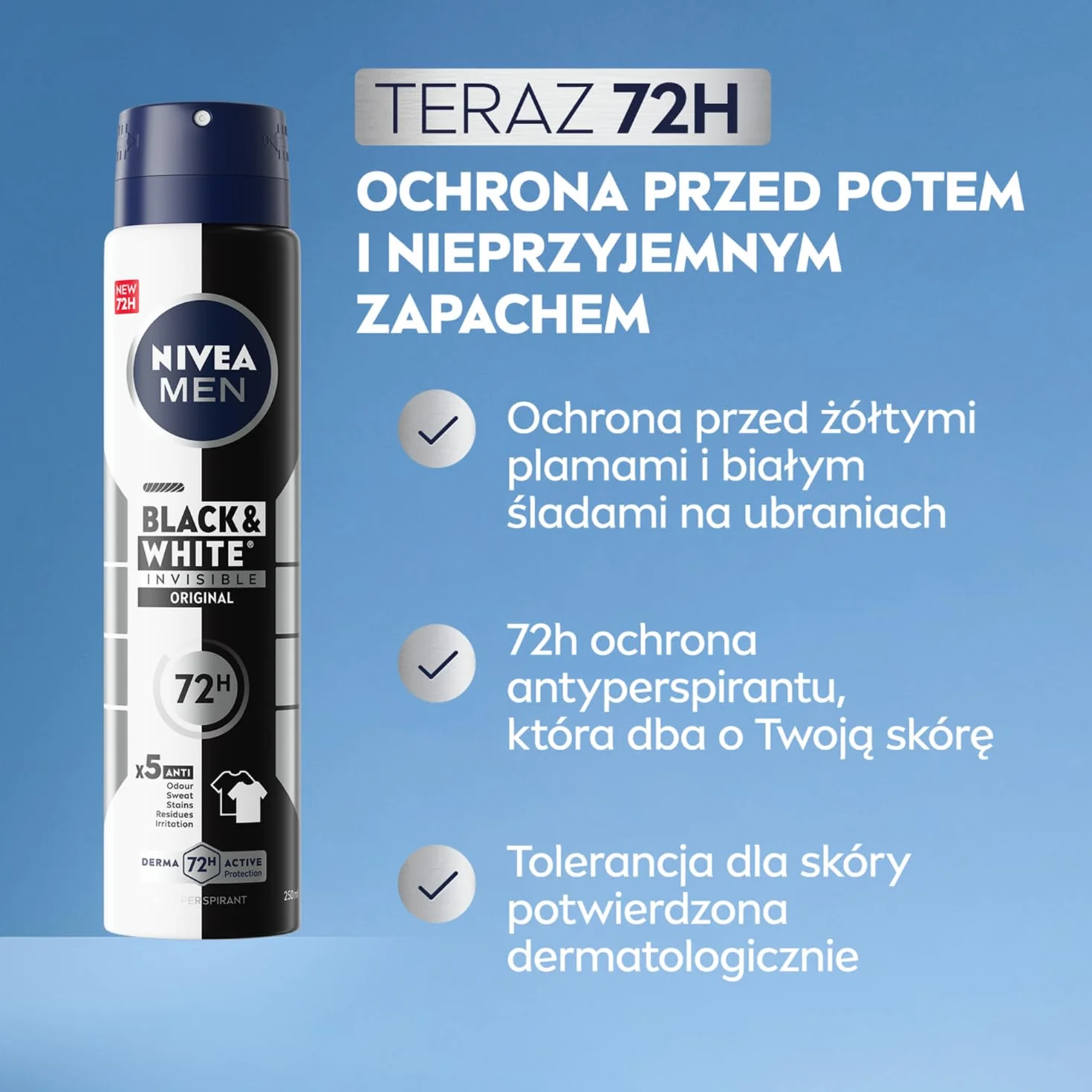 NIVEA MEN Black&White Invisible Original Antyperspirant w sprayu dla mężczyzn 250 ml