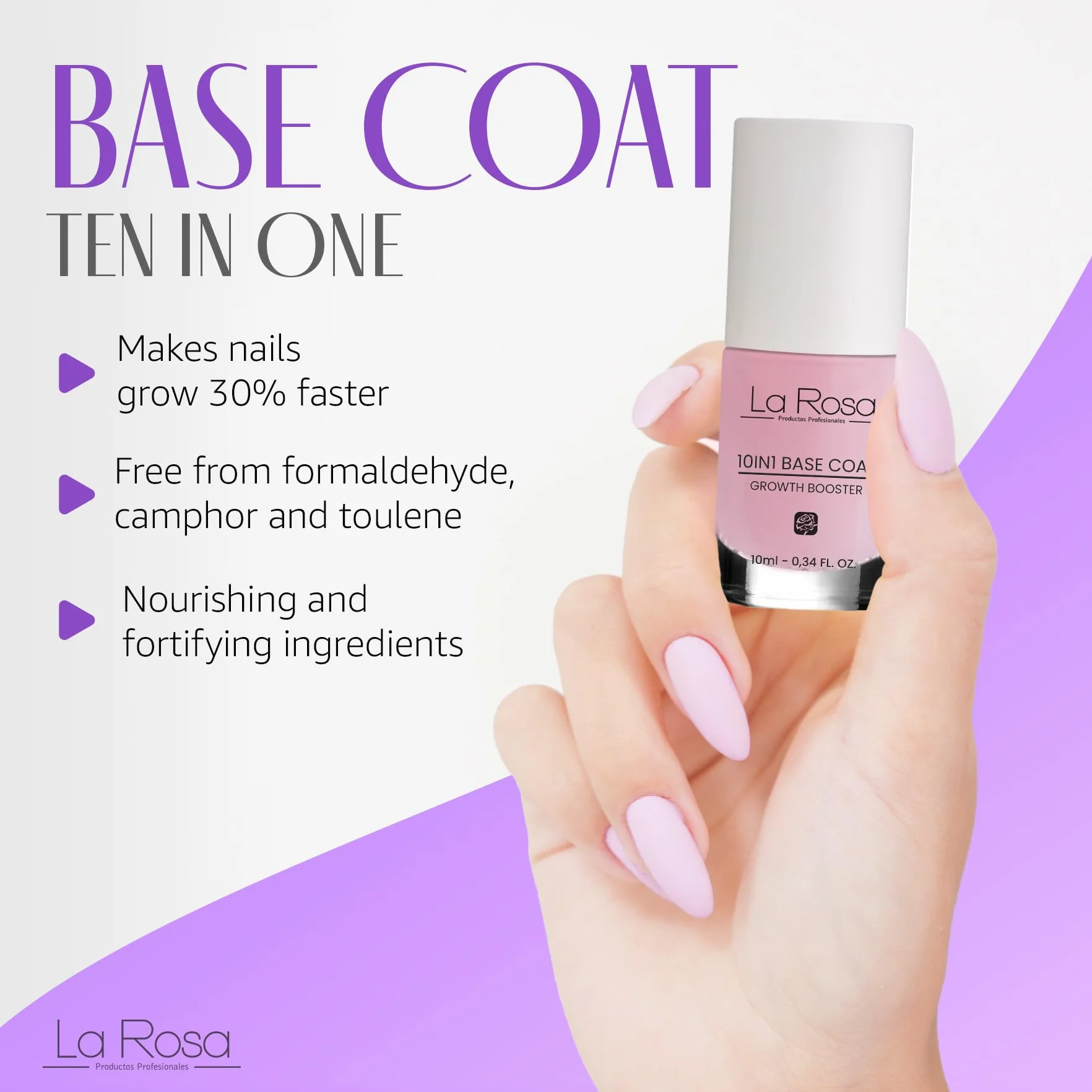 La Rosa 10w1 BASE COAT Odżywka przyspieszająca wzrost paznokci GROWTH BOOSTER 10ml