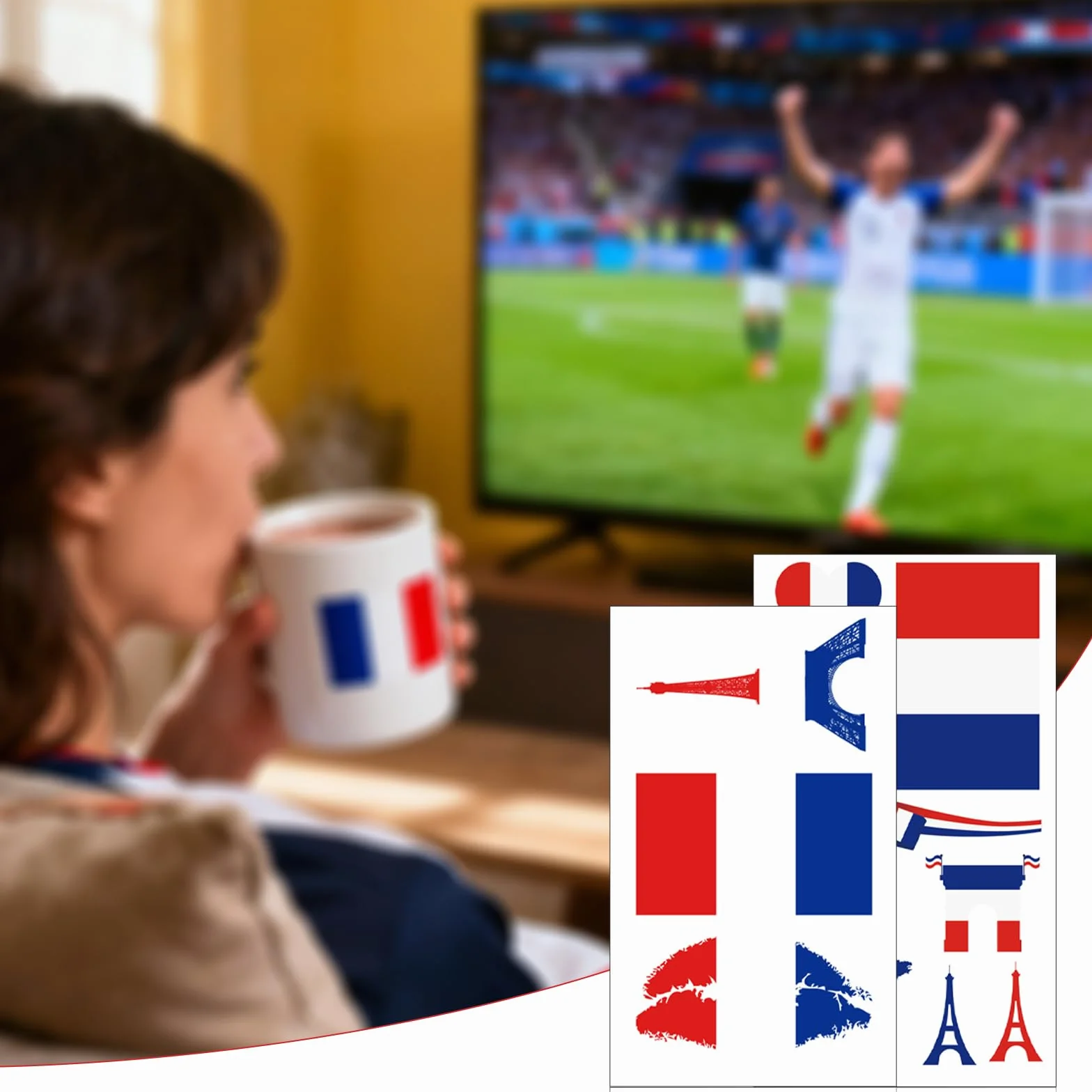 190 sztuk (30 arkuszy) tatuaży z flagą Francji, VEINARDYL wodoodporne, odporne na pot, tymczasowe francuskie tatuaże, zdejmowane tatuaże na twarz ze sportową flagą narodową dla mężczyzn i kobiet