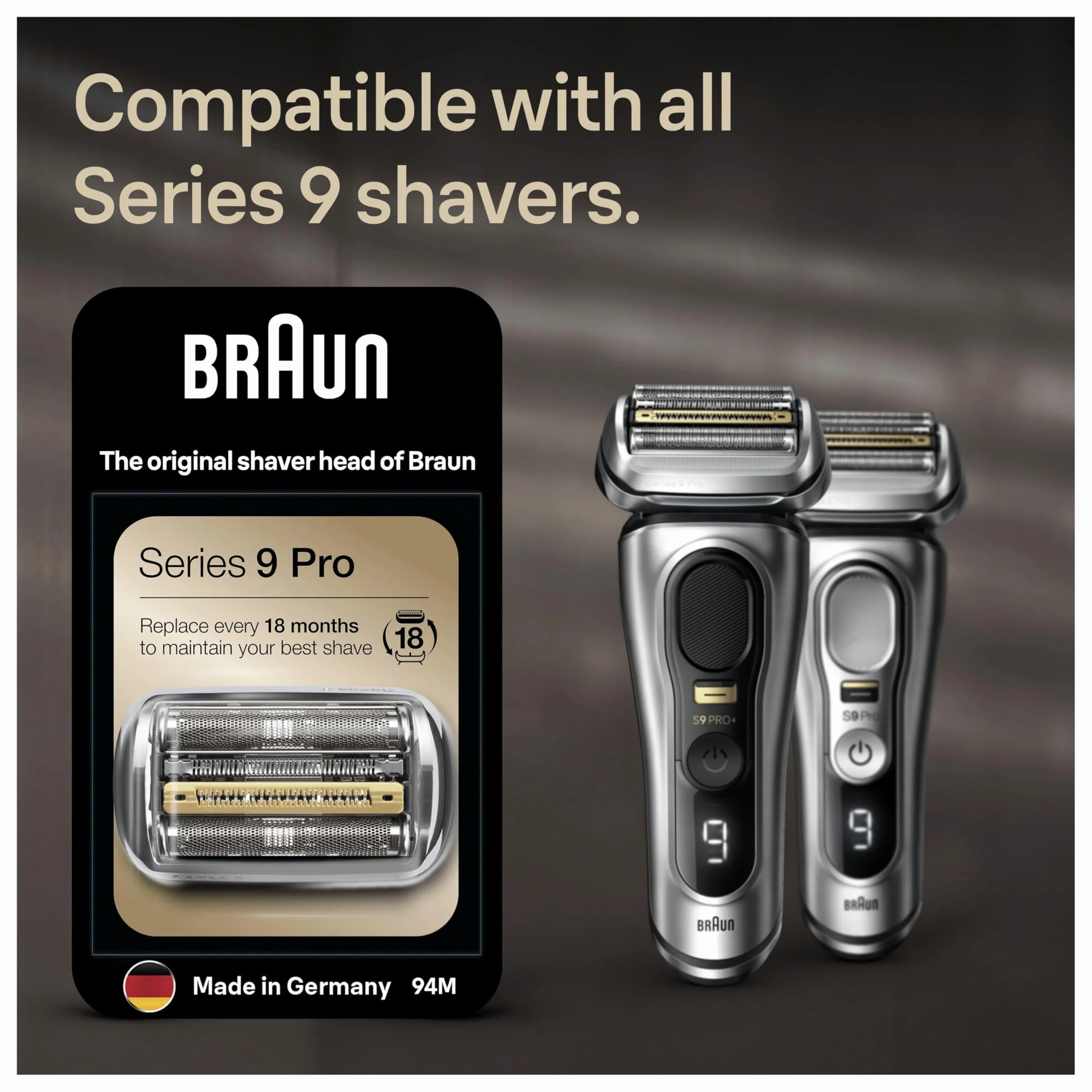 Braun Seria 9 Pro głowica goląca, oryginalna część zamienna, 94 m, chrom, 1 sztuka