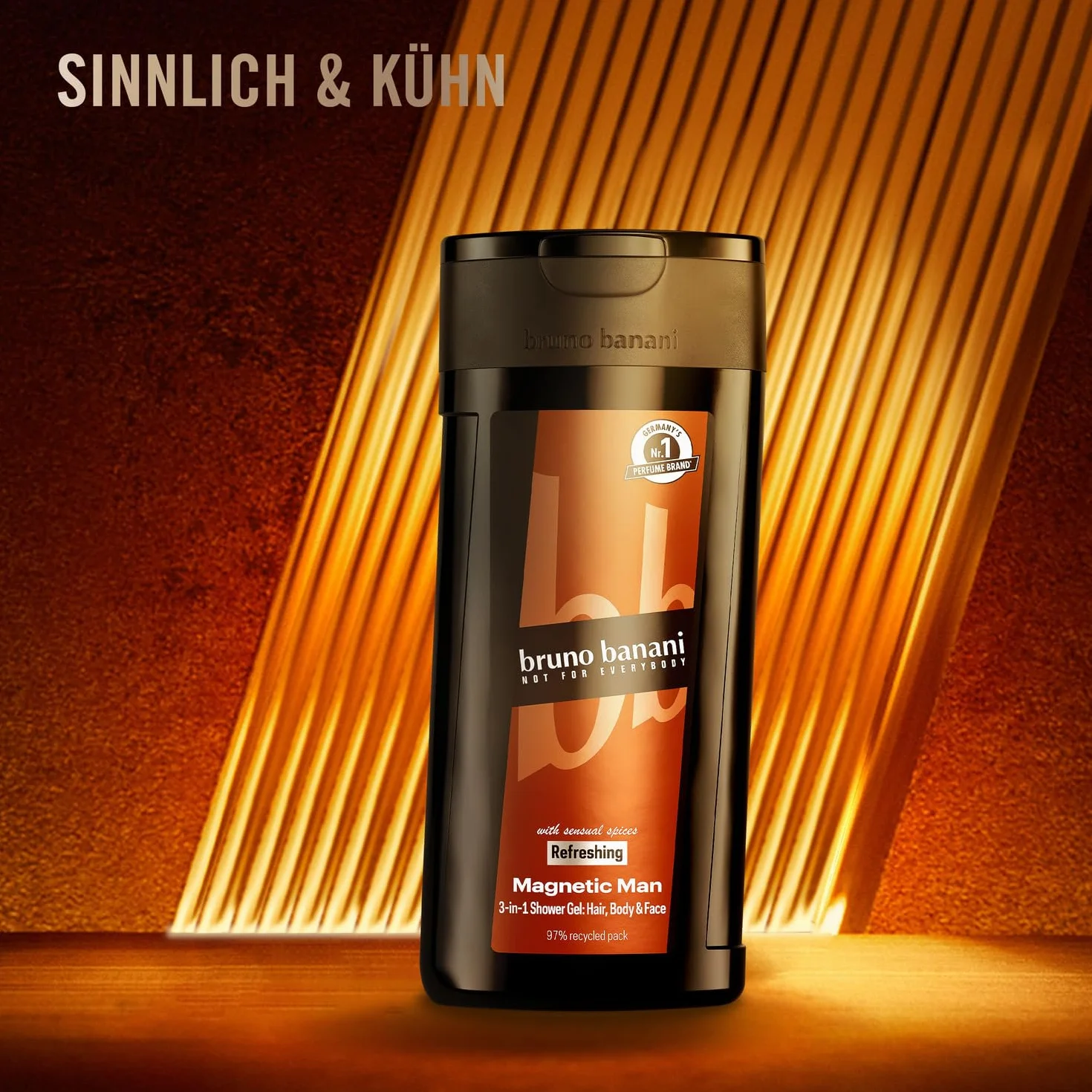 bruno banani Magnetic Man Shower Gel żel pod prysznic 3 w 1 z urzekającą nutą bursztynu, 250 ml