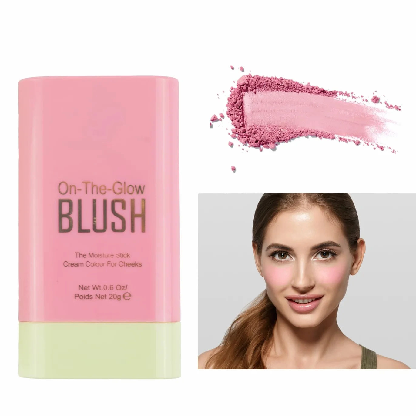 AYNKH 3 w 1 Rumieniec Blush Stick do policzków Usta Oczy, Rumieniec do twarzy, krem nawilżający Bronzer Blusher, matowy łatwy do ściągania wielofunkcyjny odcień do robienia różu (Pink)