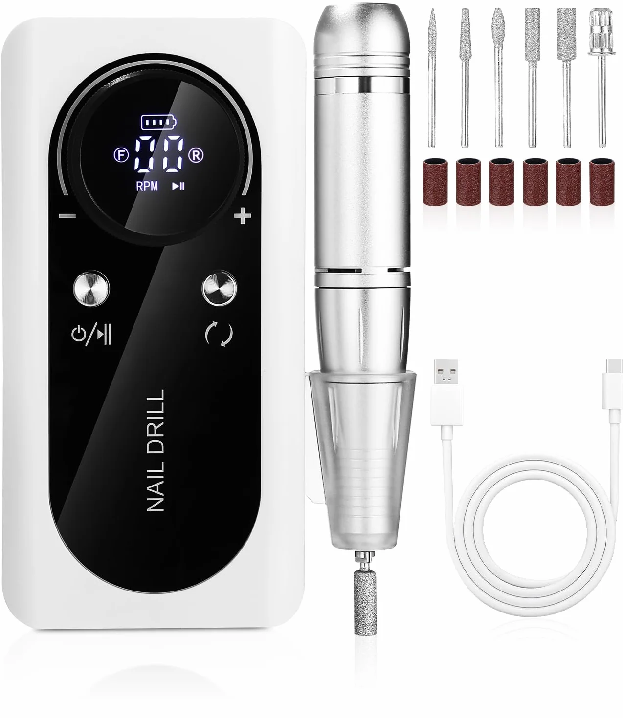 Elektryczny pilnik do paznokci 45 000 obr./min z wyświetlaczem LED USB zestaw do manicure