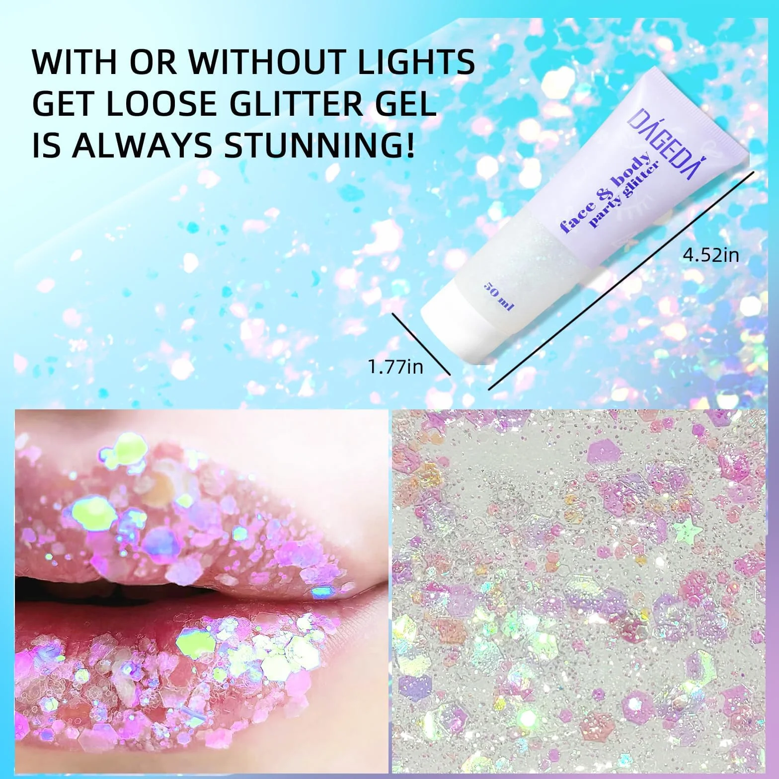 Prreal Body Glitter Gel 50ml Chunky Glitter Liquid Eyeshadow Mermaid Sequins Makeup White