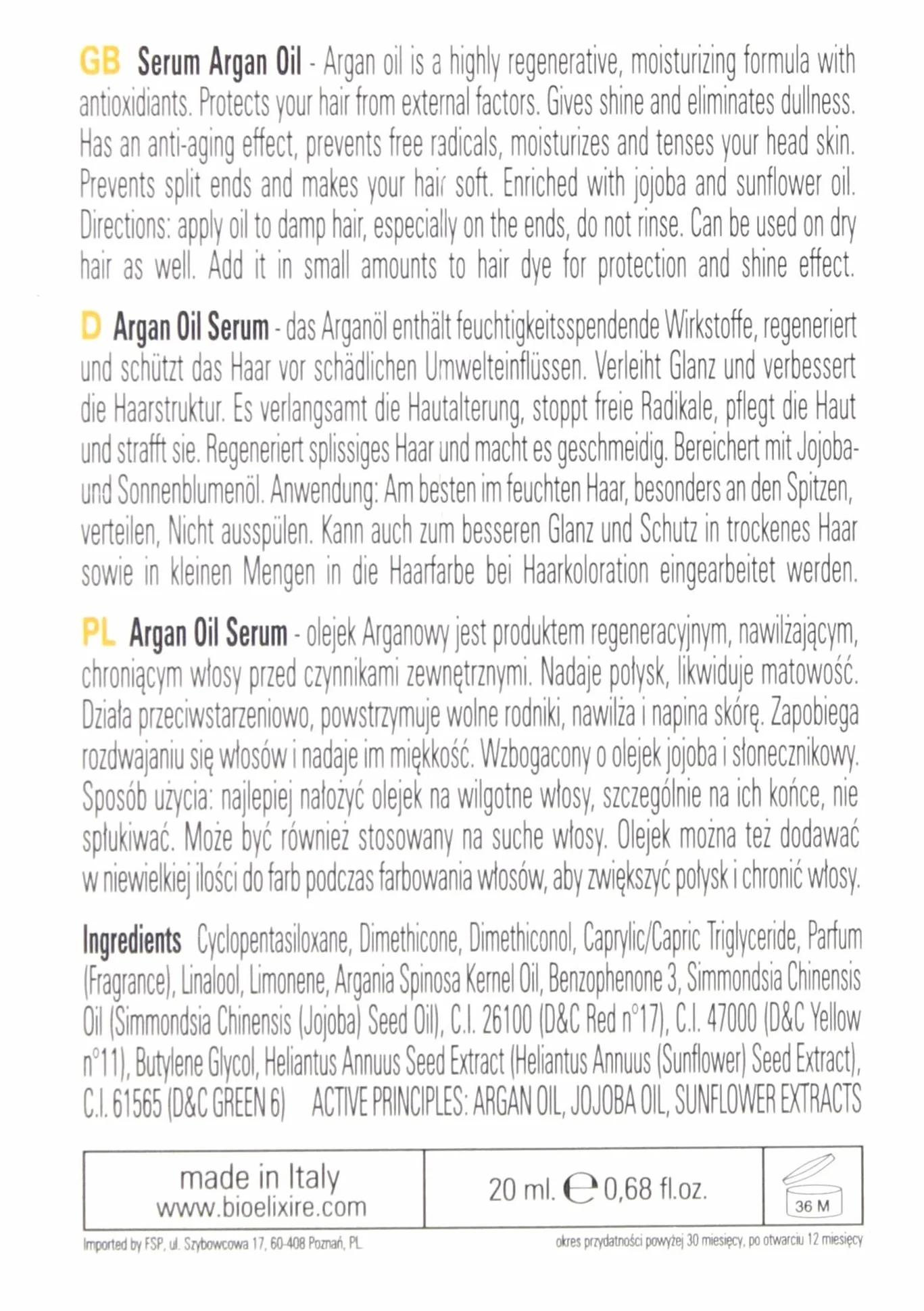 Bioelixire Serum do włosów z olejkiem arganowym 20 ml [1 x KOSMETYKI]