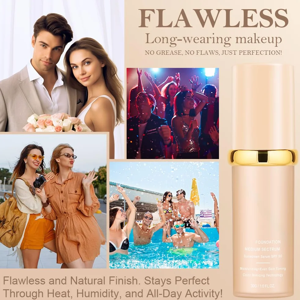 AUYAO Podkład do makijażu, wodoodporny, długotrwały, zmieniający kolor podkład SPF 50, płynny podkład nude, długotrwały, matujący, płynny makijaż, wegański, bezolejowy, podkład do makijażu do