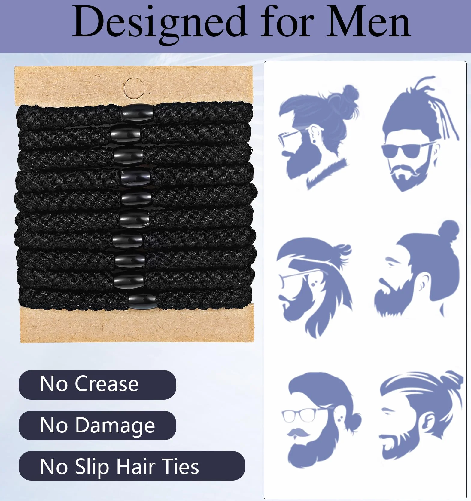 Gumki do włosów dla mężczyzn, czarne, nylon, 4-kierunkowy stretch, antypoślizgowe