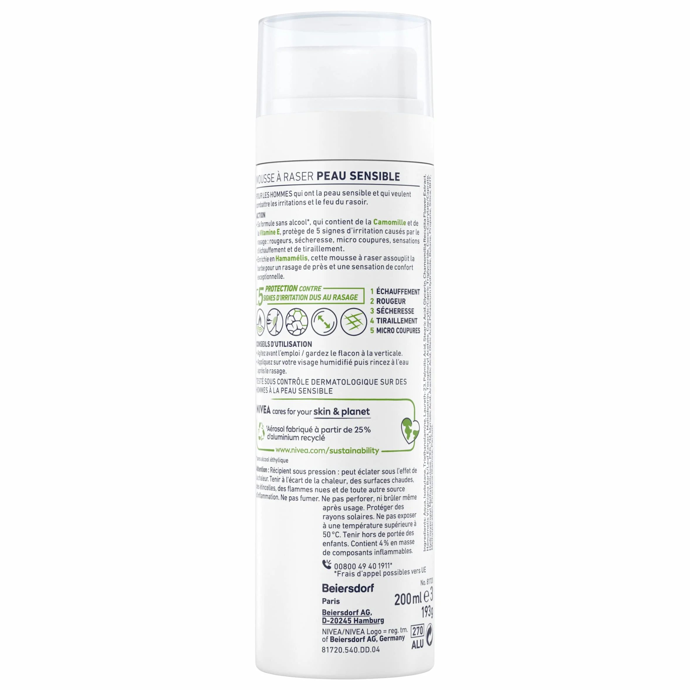 NIVEA MEN Skin Sensible Foam do golenia (200 ml), krem do golenia wzbogacony rumiankiem i oczarem wirginijskim, pielęgnacja golenia 0% alkoholu dla mężczyzn