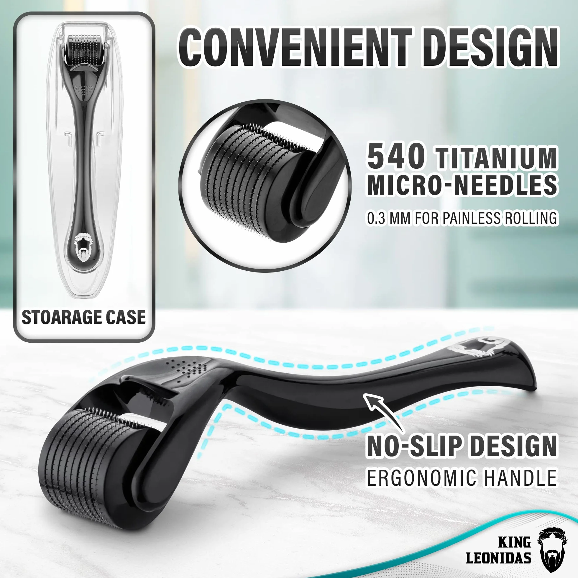 King Leonidas Beard Derma Roller dla mężczyzn, 0,30 mm Titanium Micro-Needling Derma Roller do zarostu i wzrostu brody