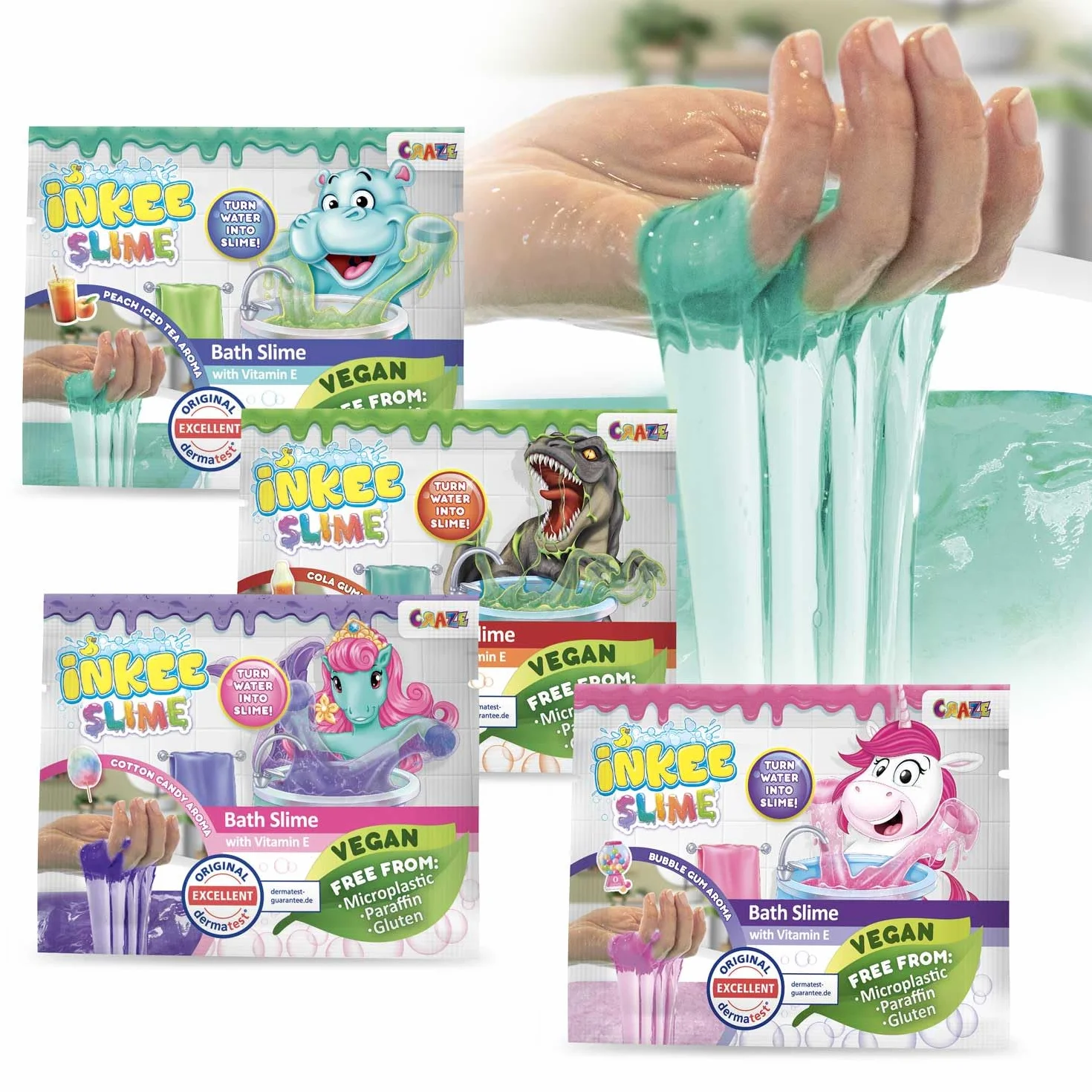 INKEE Bath Slime Mini Zestaw 4 Sztuk Szlam Kąpielowy dla Dzieci z Witaminą E i Aromatem