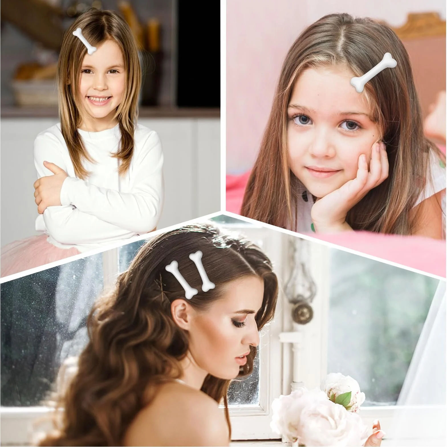 6 sztuk spinek do włosów w kształcie kości, z tworzywa sztucznego, spinki do włosów dla kobiet, Kawaii, akcesoria do kości, na Halloween, spinki do włosów z kością, cosplay, akcesoria do włosów