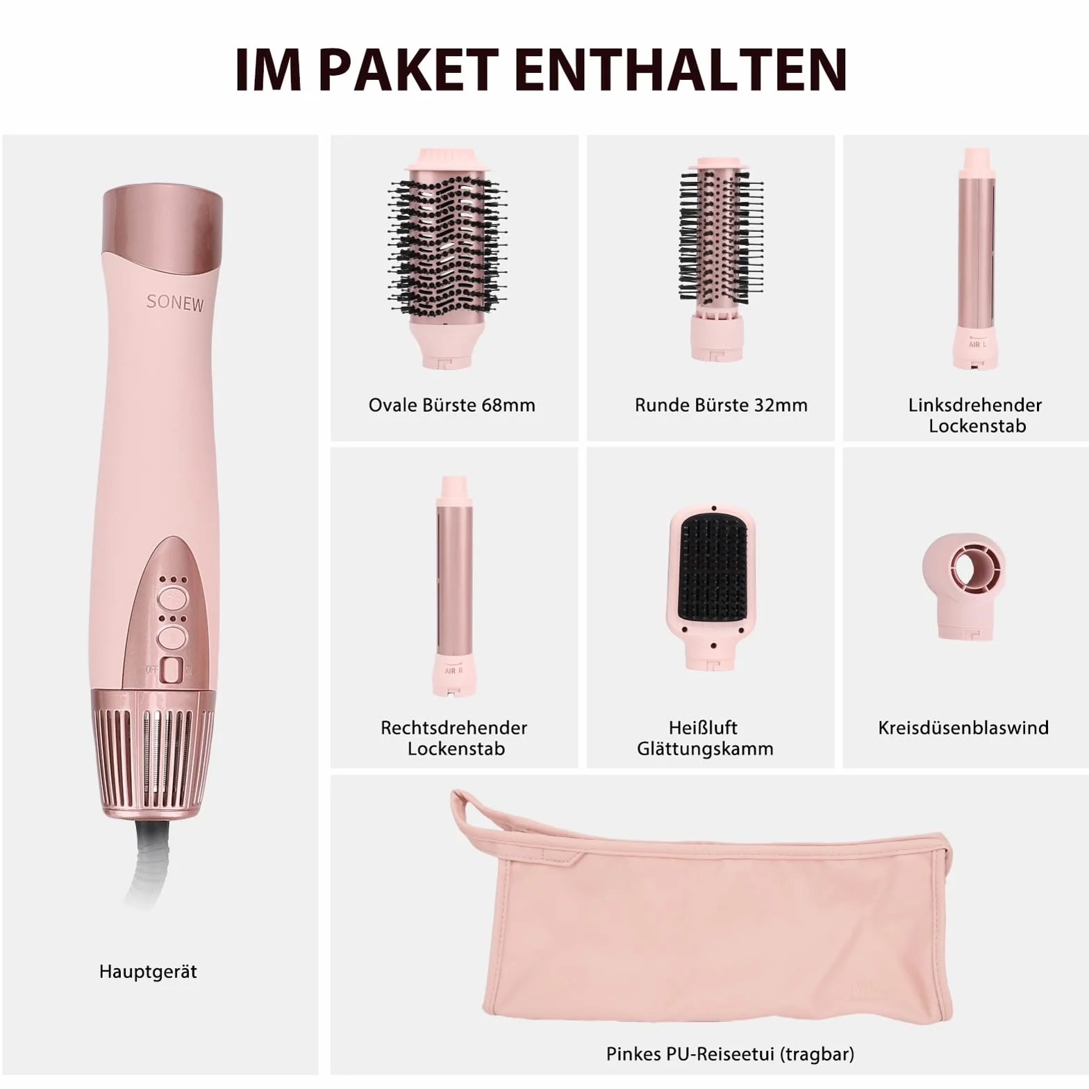 Sonew 6 w 1 FlexStyle Air Styling & Drying System, mocna suszarka i Multi-Styler z automatyczną lokówką (lewa i prawa), szczotka owalna, szczotka wygładzająca