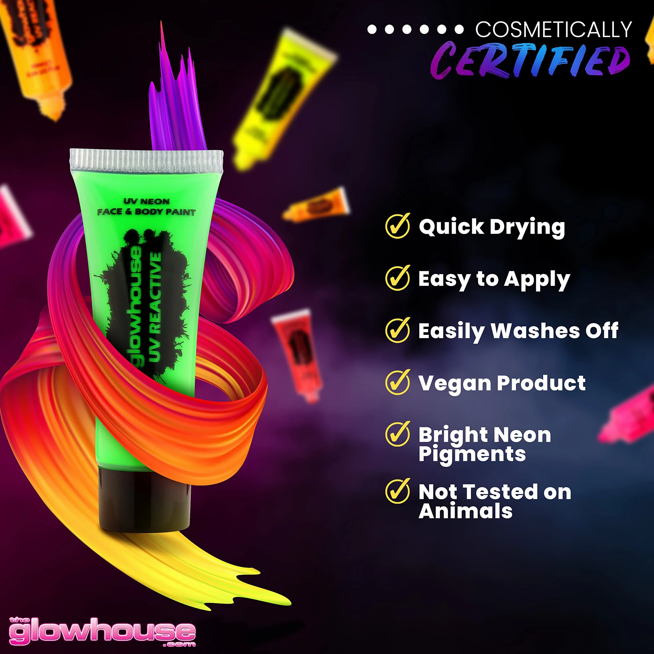 The Glowhouse Zestaw farb do twarzy i farb do ciała (6 sztuk) fluorescencyjny najjaśniejszy blask pod promieniowaniem UV!