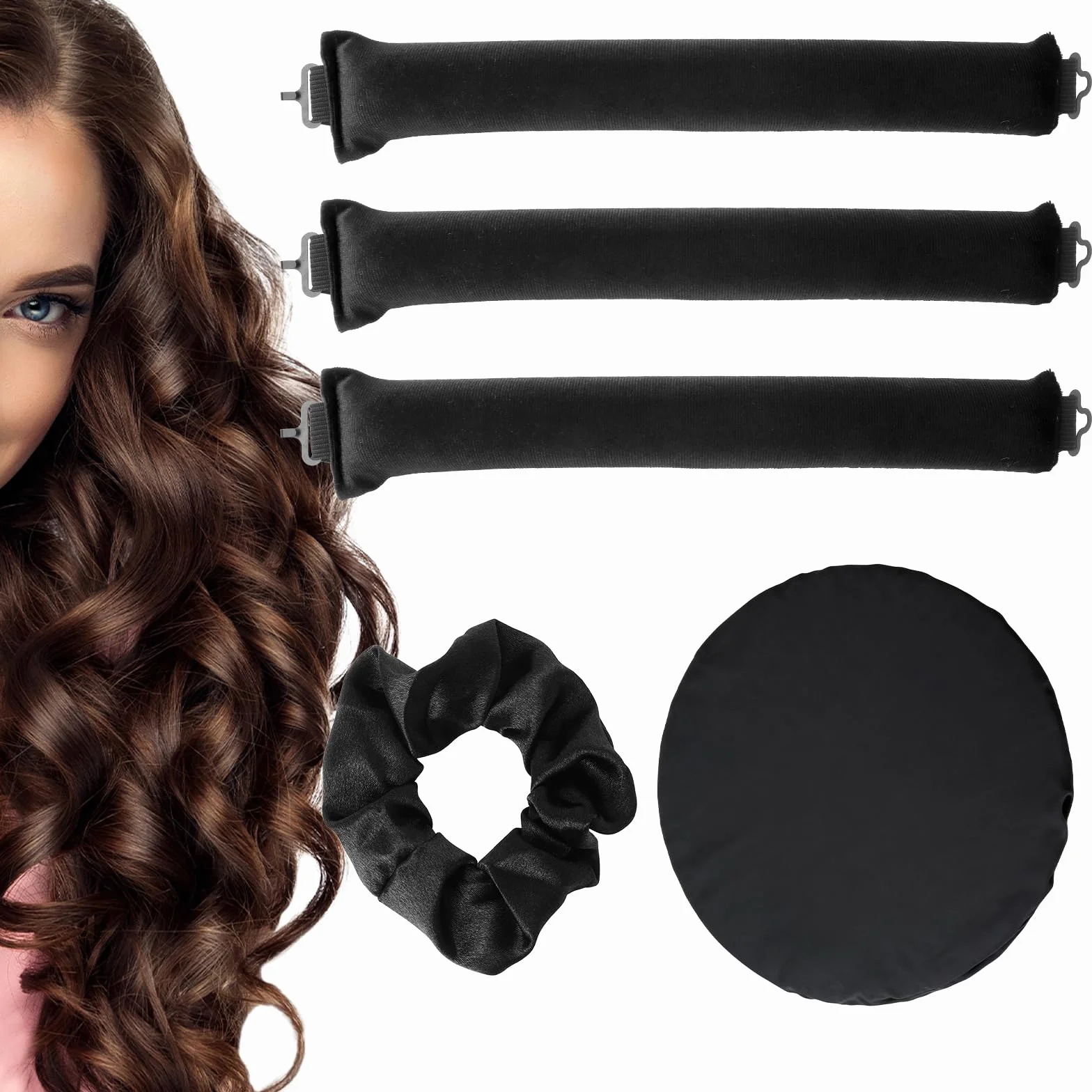 3 sztuki Heatless Curls taśma z czepkiem do spania, Overnight Blowout Rods, beztemperaturowe wałki do włosów na noc, overnight curls, loki, bez wysokiej temperatury, do włosów średnich