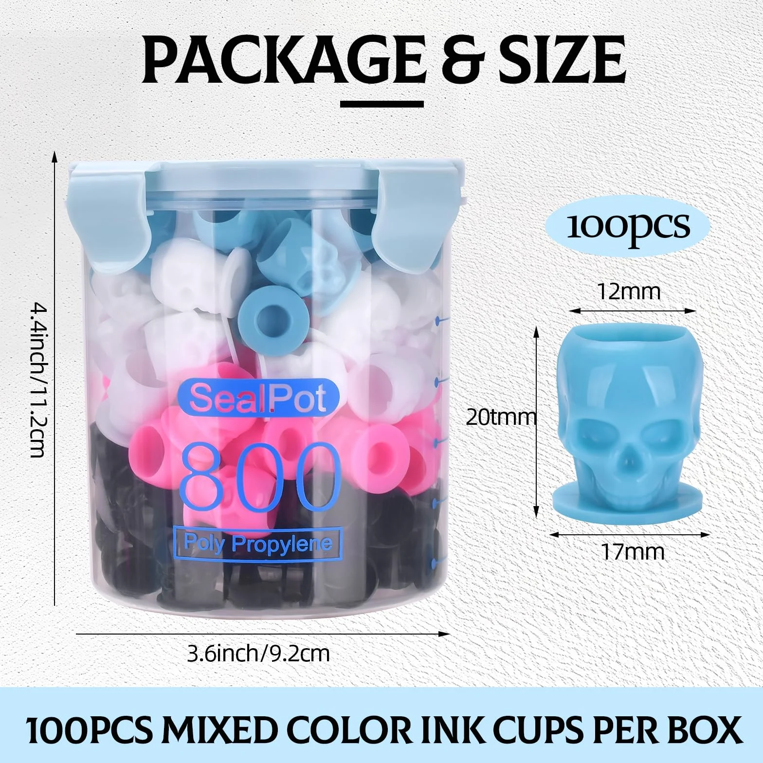 ATOMUS Tattoo Ink Caps 100pcs Mixed Color Jednorazowe Kubki z Pojemnikiem 800ml Pigment Permanent Makeup Zestaw