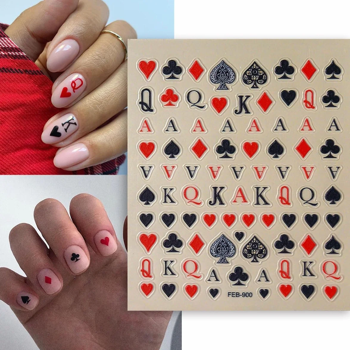 Poker naklejki na paznokcie 3D samoprzylepne do projektowania paznokci