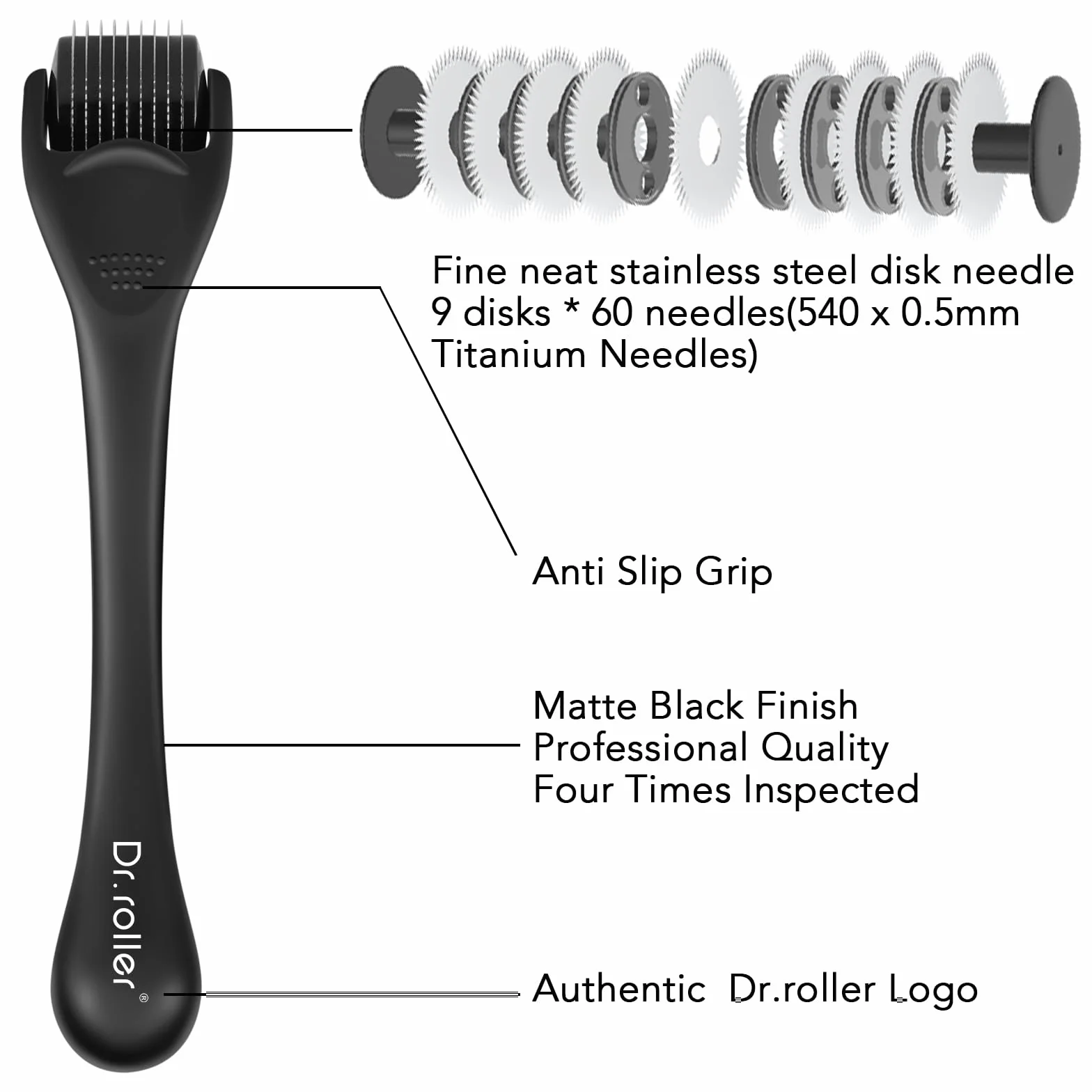 Derma Roller 0,5 mm wałek do brody i włosów 540 tytanowymi igłami