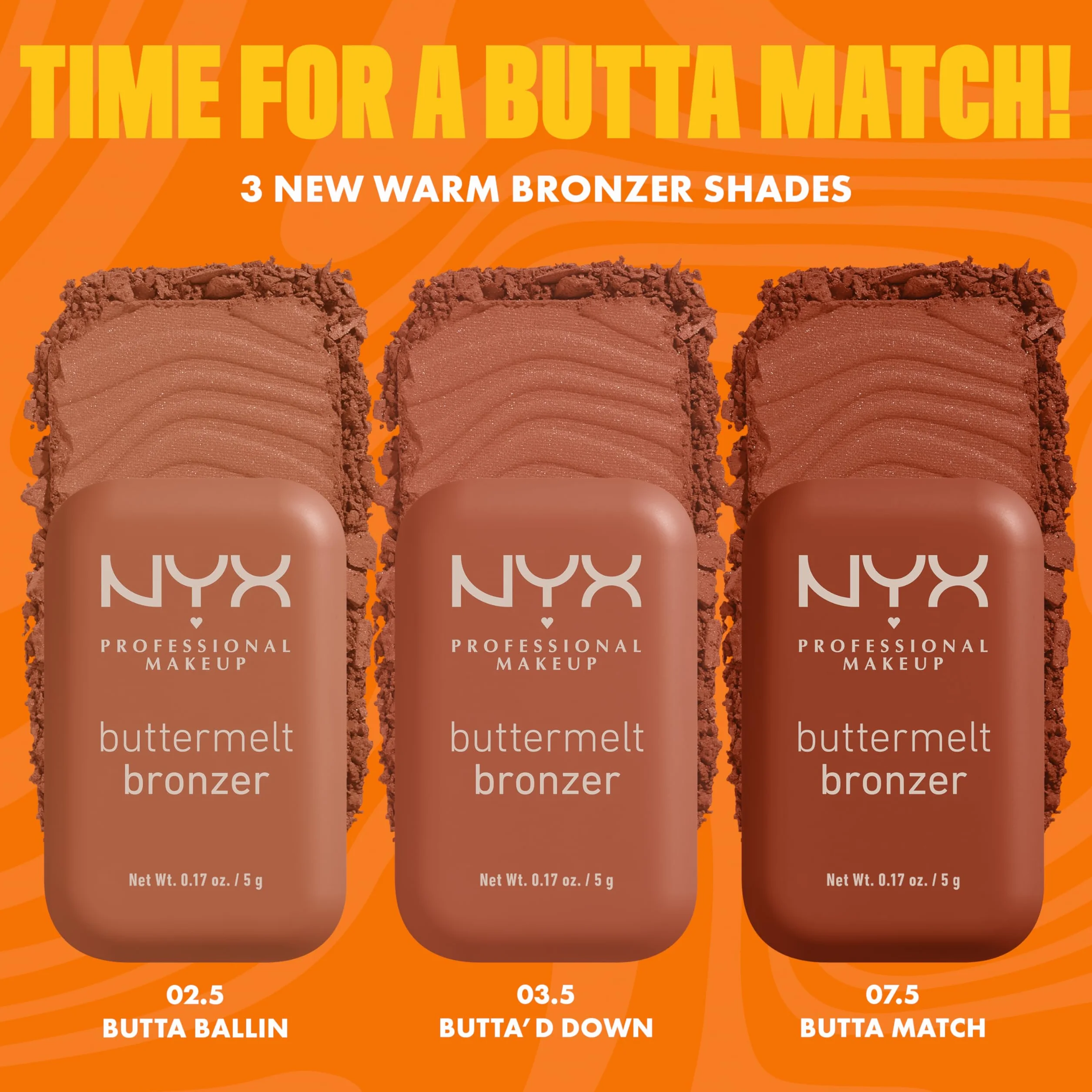 NYX Professional Makeup Bronzer, dla opalonego i promiennego wyglądu, utrzymuje się do 12 h, odporny na rozmazywanie, bez transferu, motyli, odcień: Butta Off, 5 g