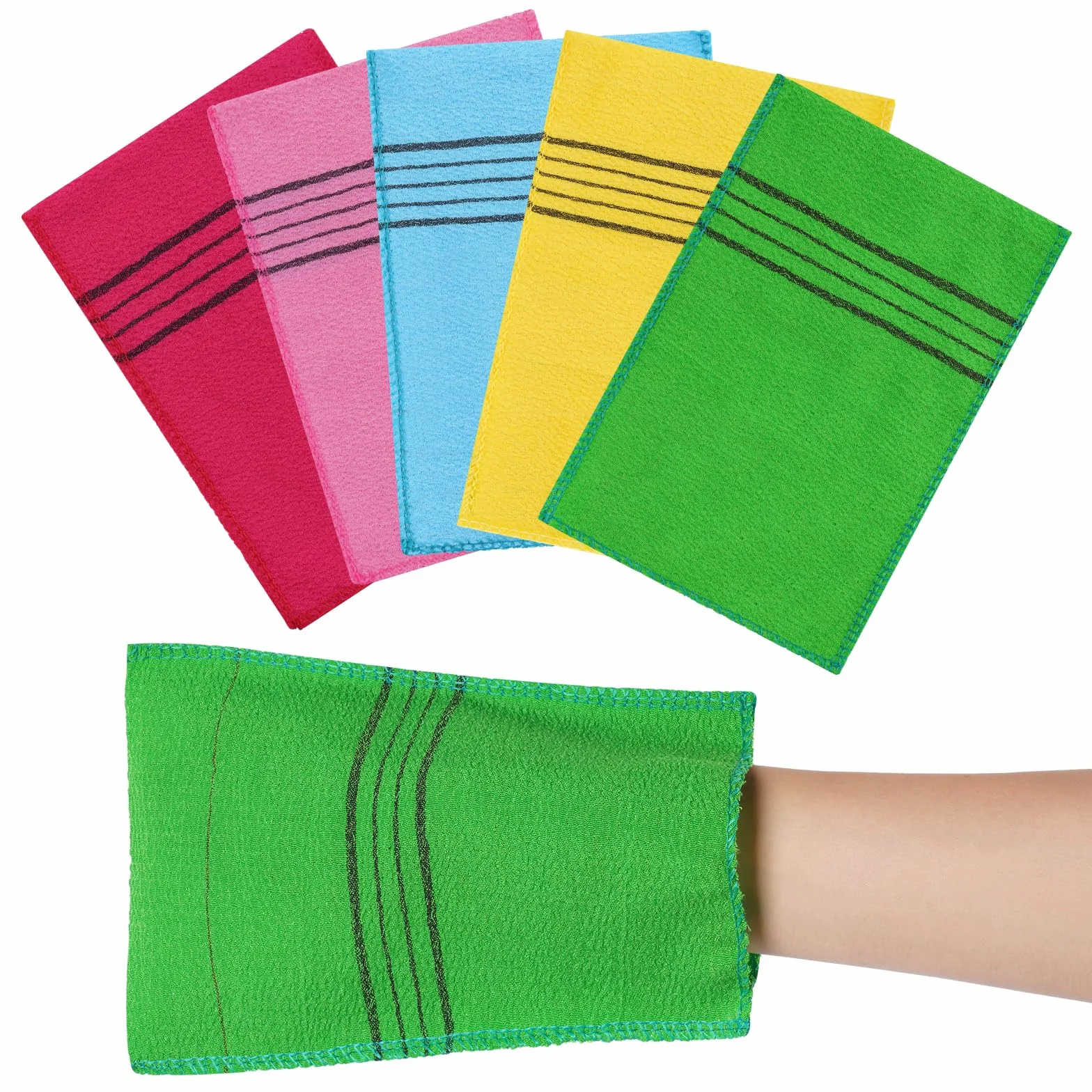 URAQT Koreańska rękawica do peelingu, 5 szt. gąbka do peelingu ciała, rękawica do peelingu ciała, peeling do ciała rękawice do głębokiego czyszczenia usunąć martwą skórę odciski