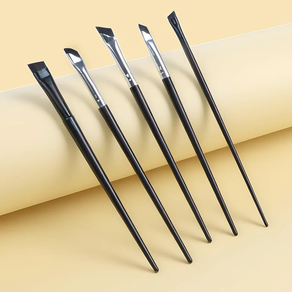 flintronic Zestaw pędzli do eyelinera, 5 szt. ultracienkich ukośnych pędzelków, płaski pędzel do brwi, precyzyjny pędzel do eyelinera, precyzyjne narzędzia do cieni do powiek do mieszania