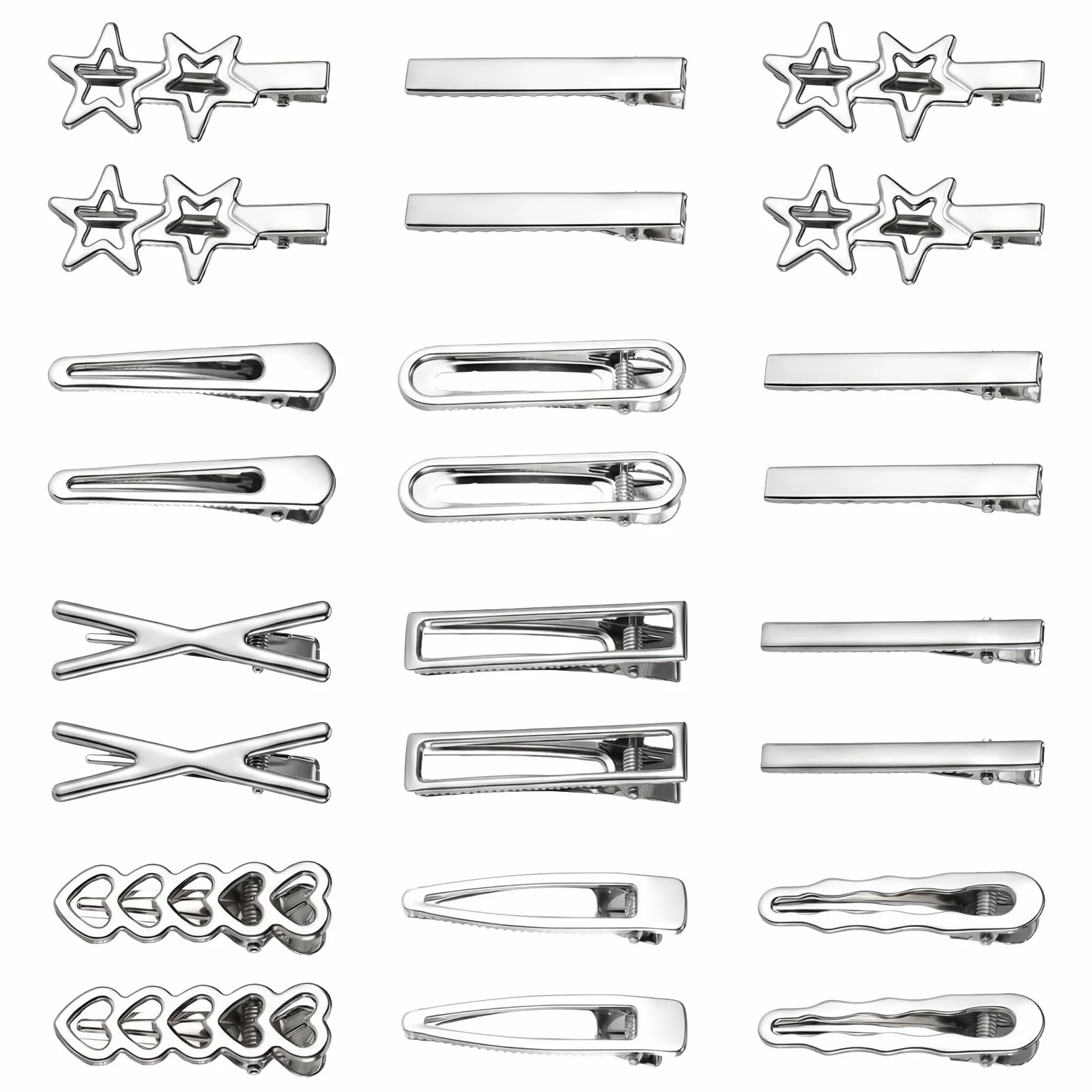 Srebrne metalowe spinki do włosów Y2k, geometryczne, minimalistyczne, zestaw 12 stylów