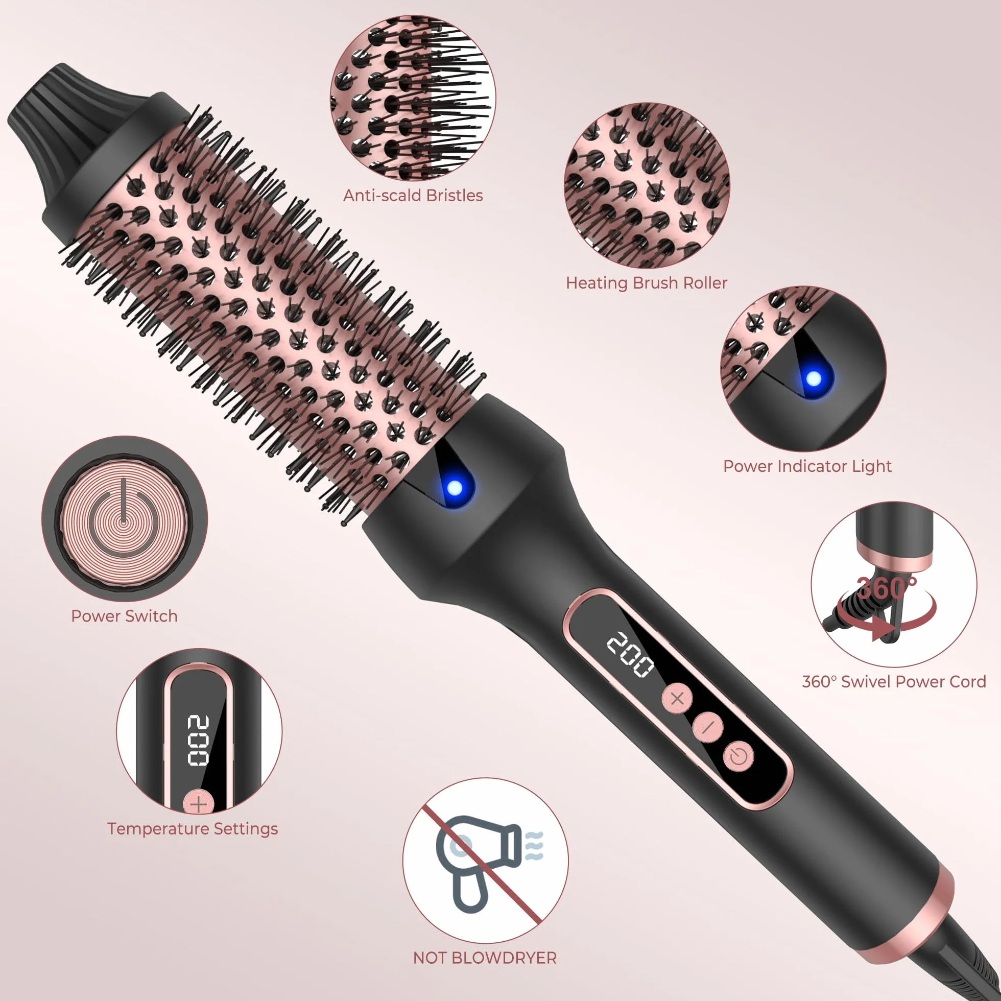 Thermal Brush LCD, jonowa szczotka termiczna, lokówka do lokówki, szczotka do stylizacji włosów, szczotka do stylizacji włosów, ciepła szczotka, prostownica do włosów, prostownica do włosów, okrągła