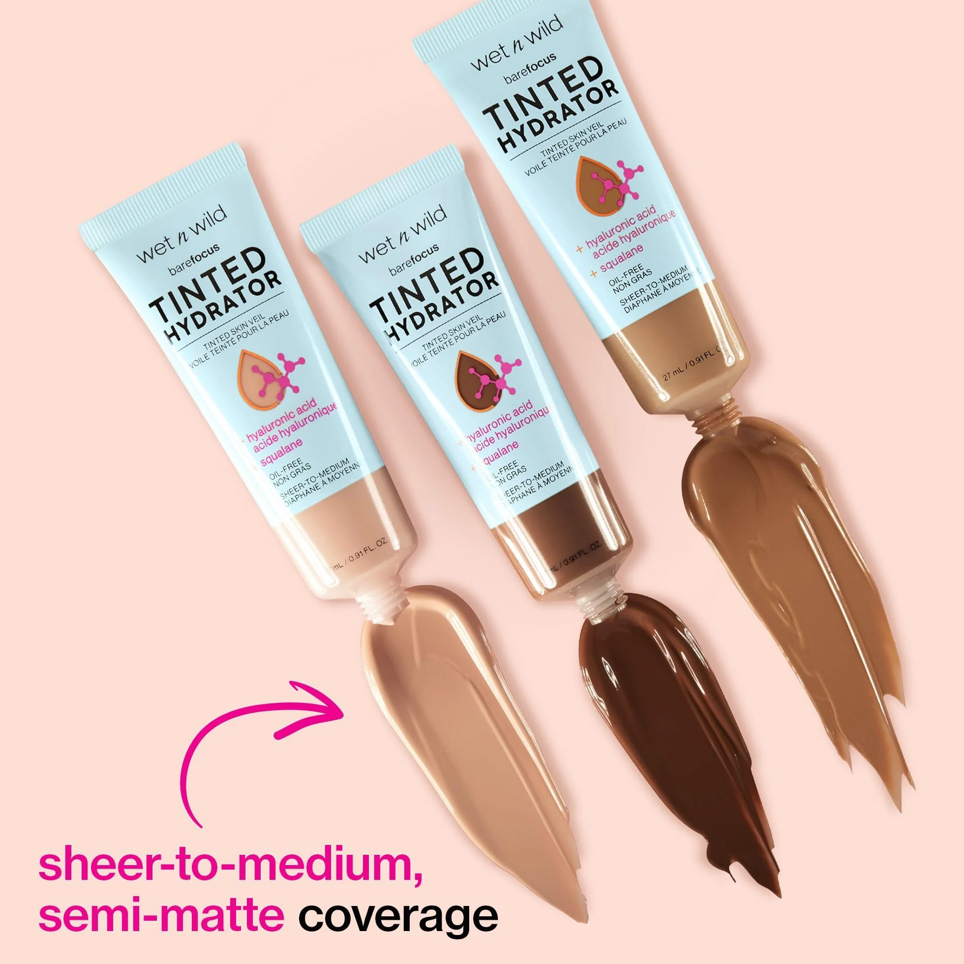 Wet n Wild Bare Focus Kolorowy Hydrator, Nawilżający Krem do Twarzy z Dodatkiem Kwasu Hialuronowego, Delikatne do Średniego Krycie, Pół-Matowe Wykończenie dla Naturalnego Blasku, Jasny Odcień