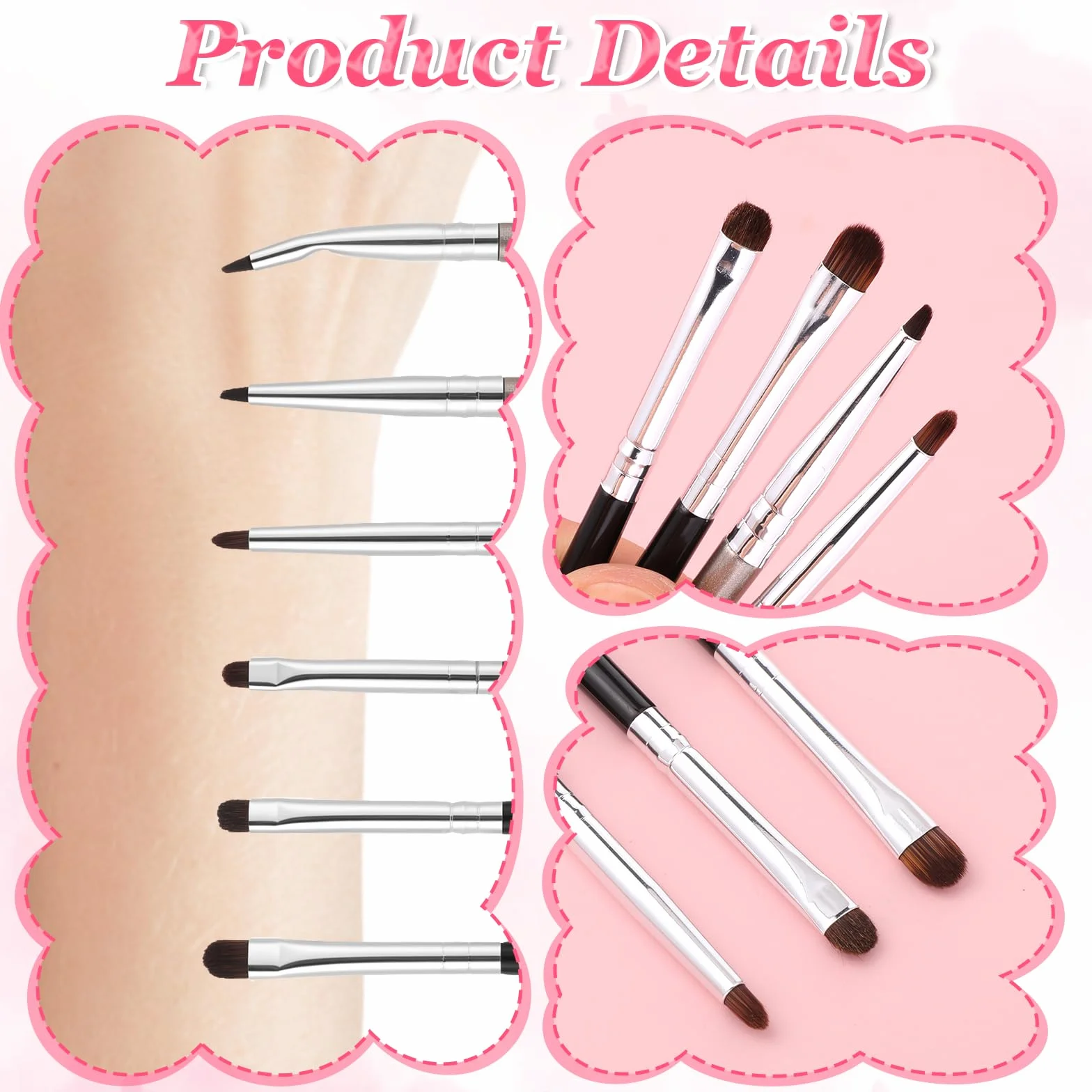 4 sztuki pędzli do makijażu oczu, mini pędzelek do eyelinera, mały pędzel do cieni do powiek, pudru, żelu, korektora w płynie kremu, rozświetlacza, eyelinera, pędzel do szczegółów