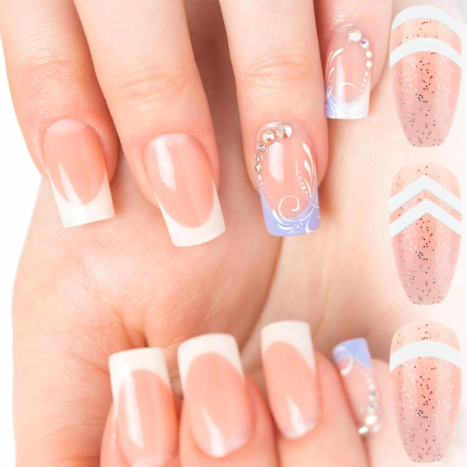 Francuskie szablony do manicure 1734 sztuk, 48 arkuszy, 8 stylów, samoprzylepne naklejki na paznokcie