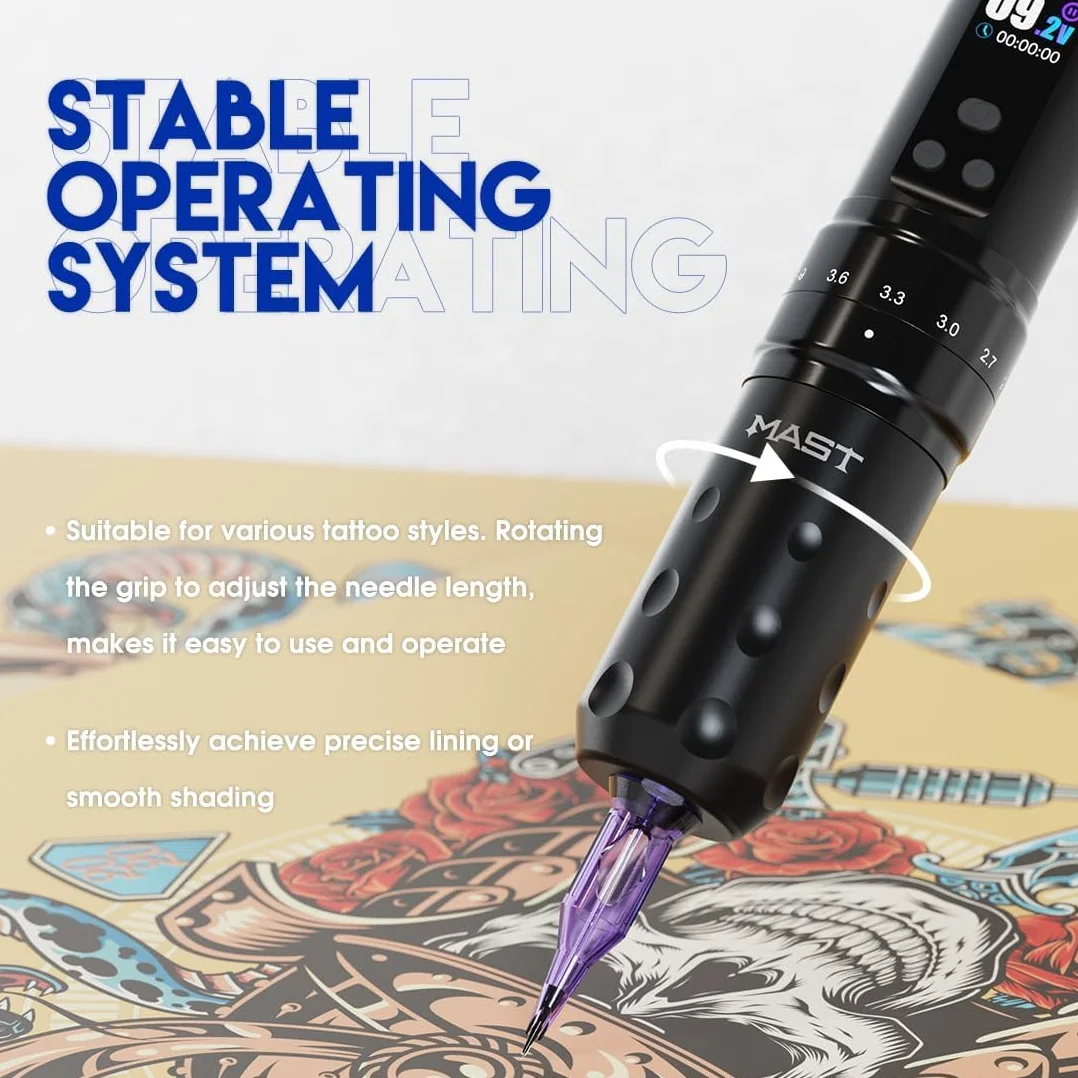 Mast Fold2 Pro Wireless Tattoo Machine Pen Rotary Tattoo Gun 7 Strokes Length 2000mAh Battery Mcore Smart Display Screen