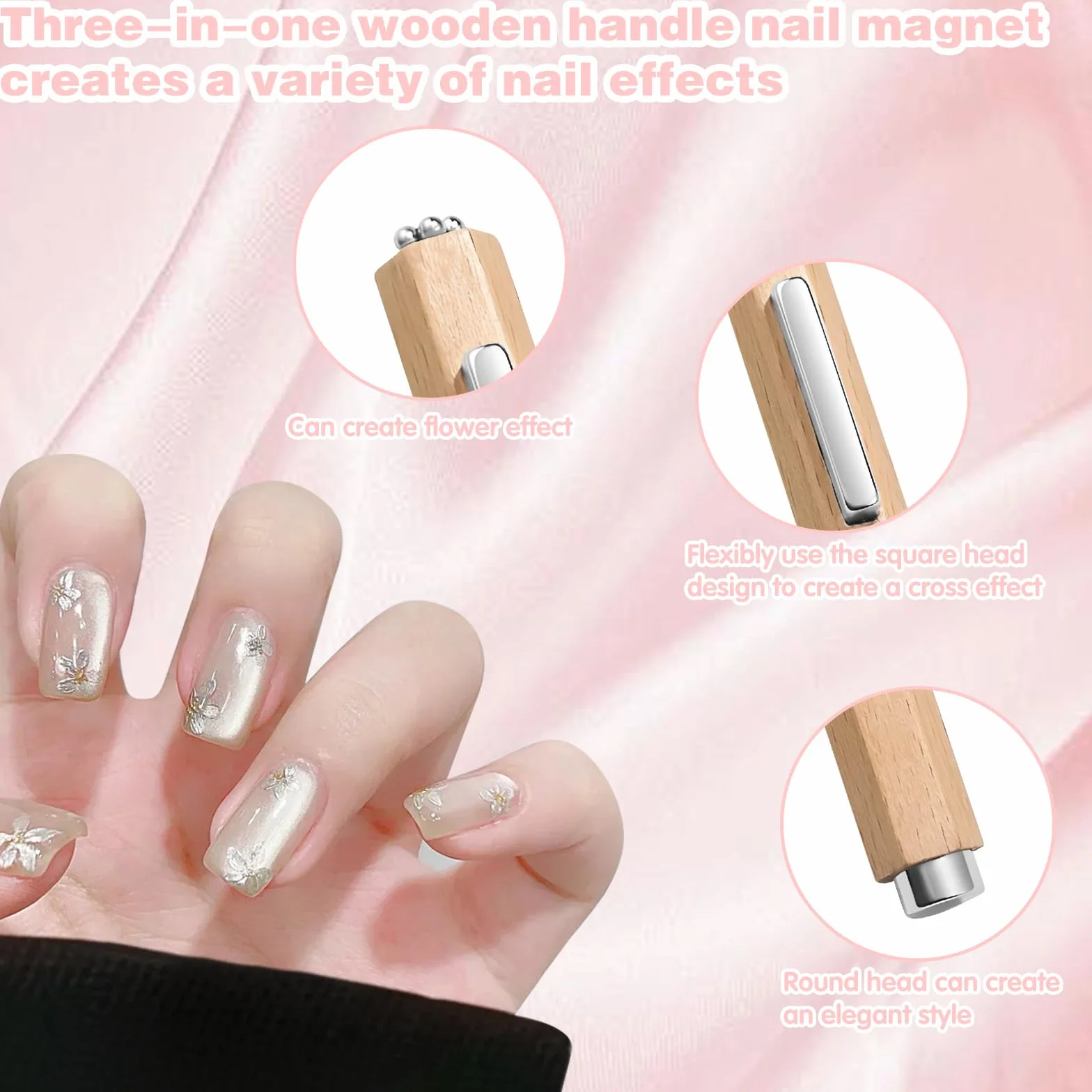 Magnes do paznokci Cat Eye 3 w 1 drewniany uchwyt magnetyczny