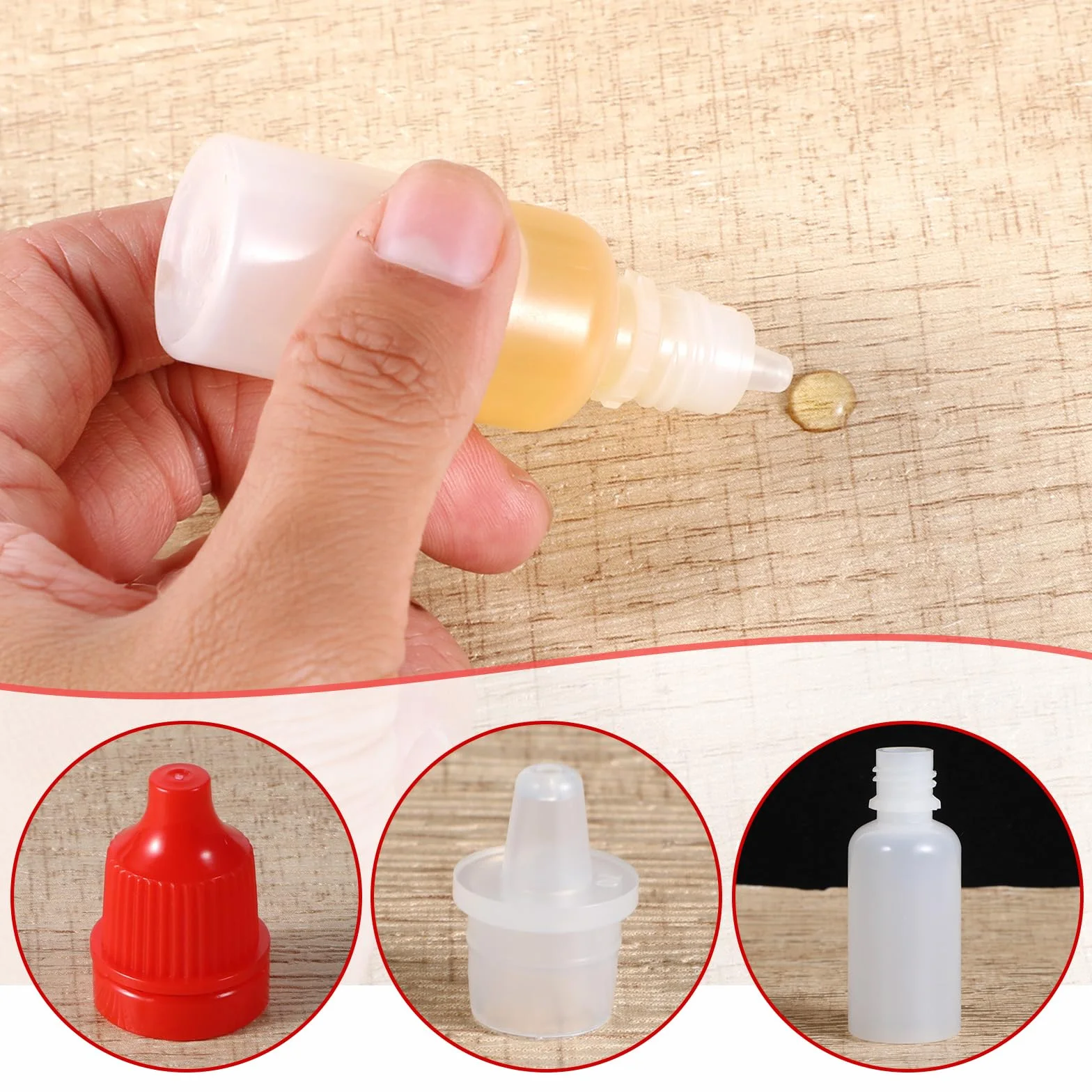 SHENLIU 20 sztuk butelek z płynem 15 ml, zgniatane butelki z kroplomierzem, puste plastikowe butelki z zakraplaczem, przenośne, do mieszania płynów, szczelne, wielokrotnego użytku