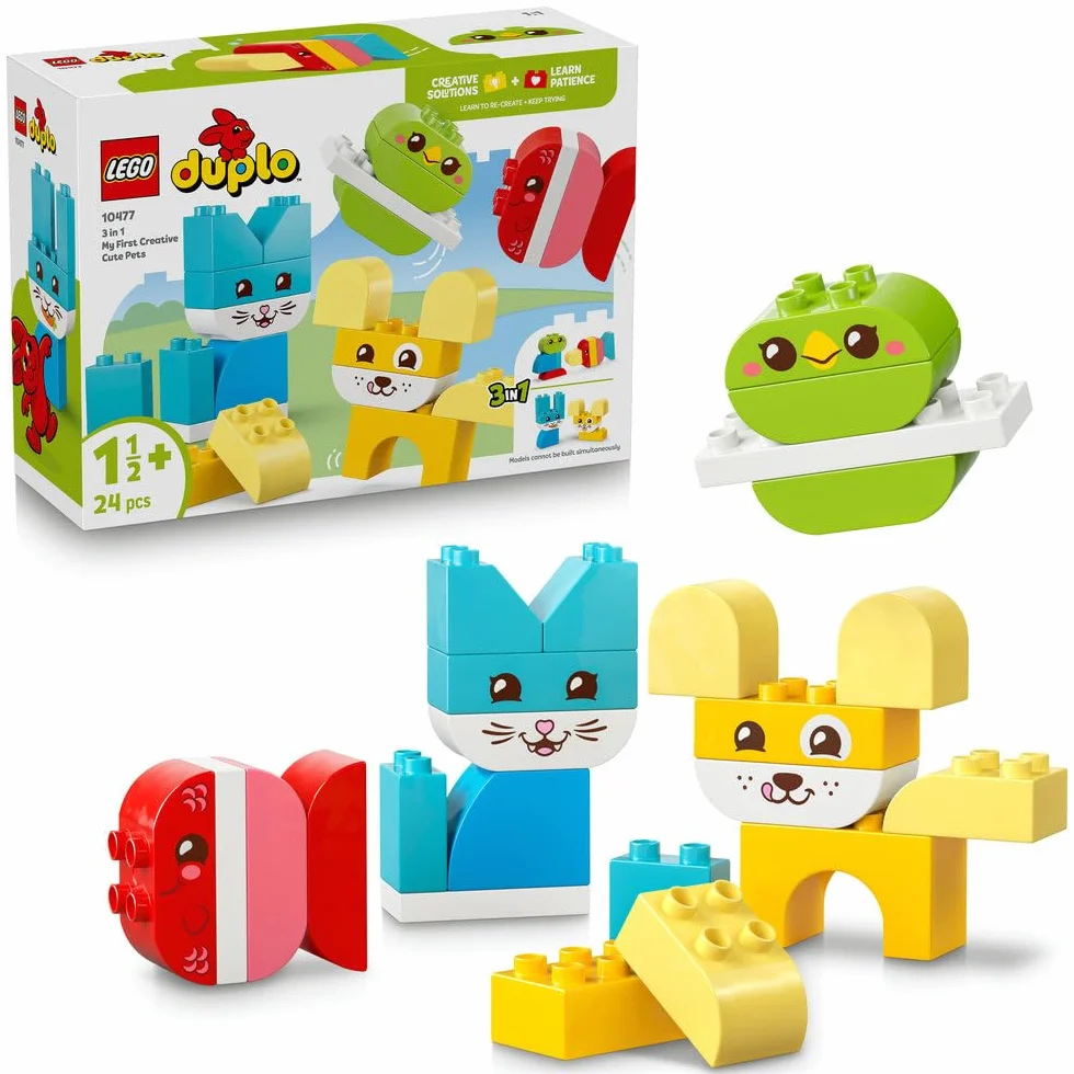 LEGO DUPLO 3 in 1 Creative Cute Pets - Educational Fine Motor Skills Toy for Toddlers - Animal Figures incl. Dog, Cat, Bird & Fish - Easter Crafts - Gift for 1+ Year Old Babies, Girls & Boys - 10477