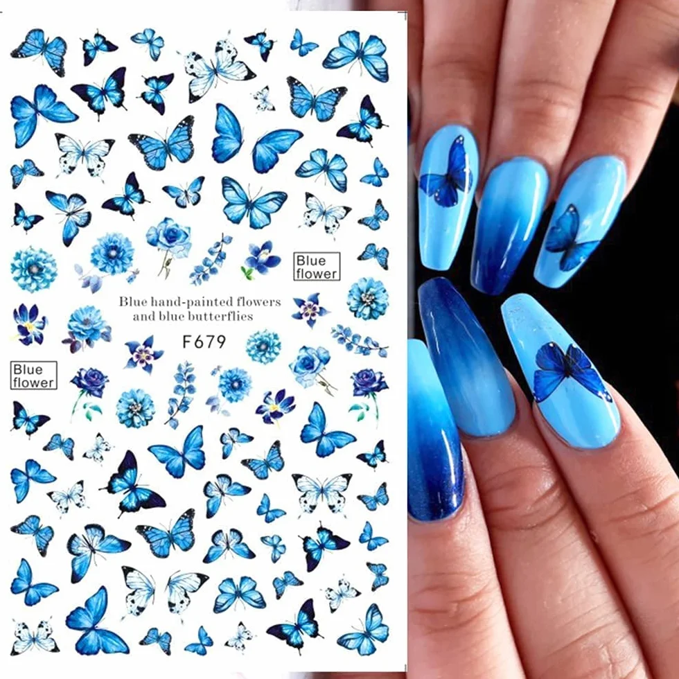 JMEOWIO Motyl Naklejki na Paznokcie 8 Arkuszy Nail Art Sticker Samoprzylepne Naklejek na Paznokcie Dekoracji Paznokci
