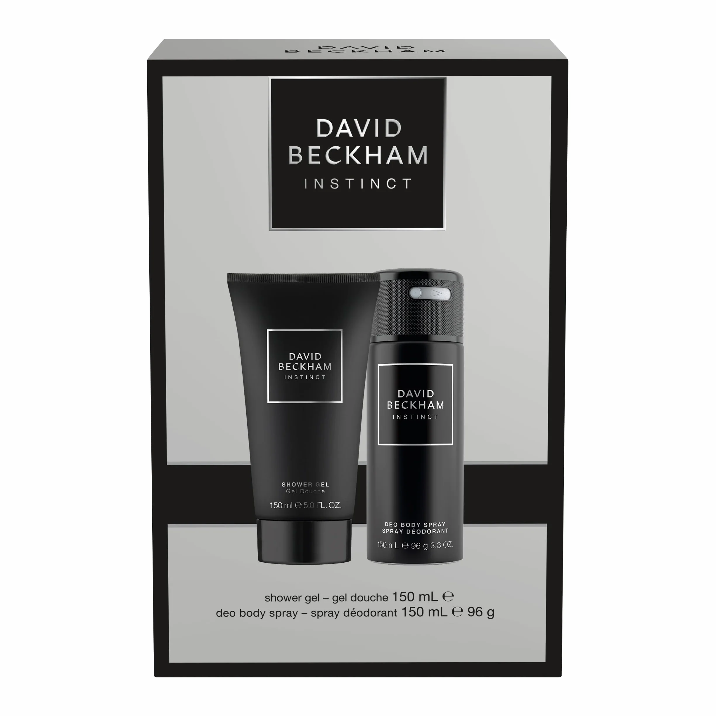 David Beckham Instinct dezodorant do ciała w sprayu i żel pod prysznic, zestaw upominkowy dla niego, urzekające perfumy cytrusowe Fougère, 150 ml i 150 ml