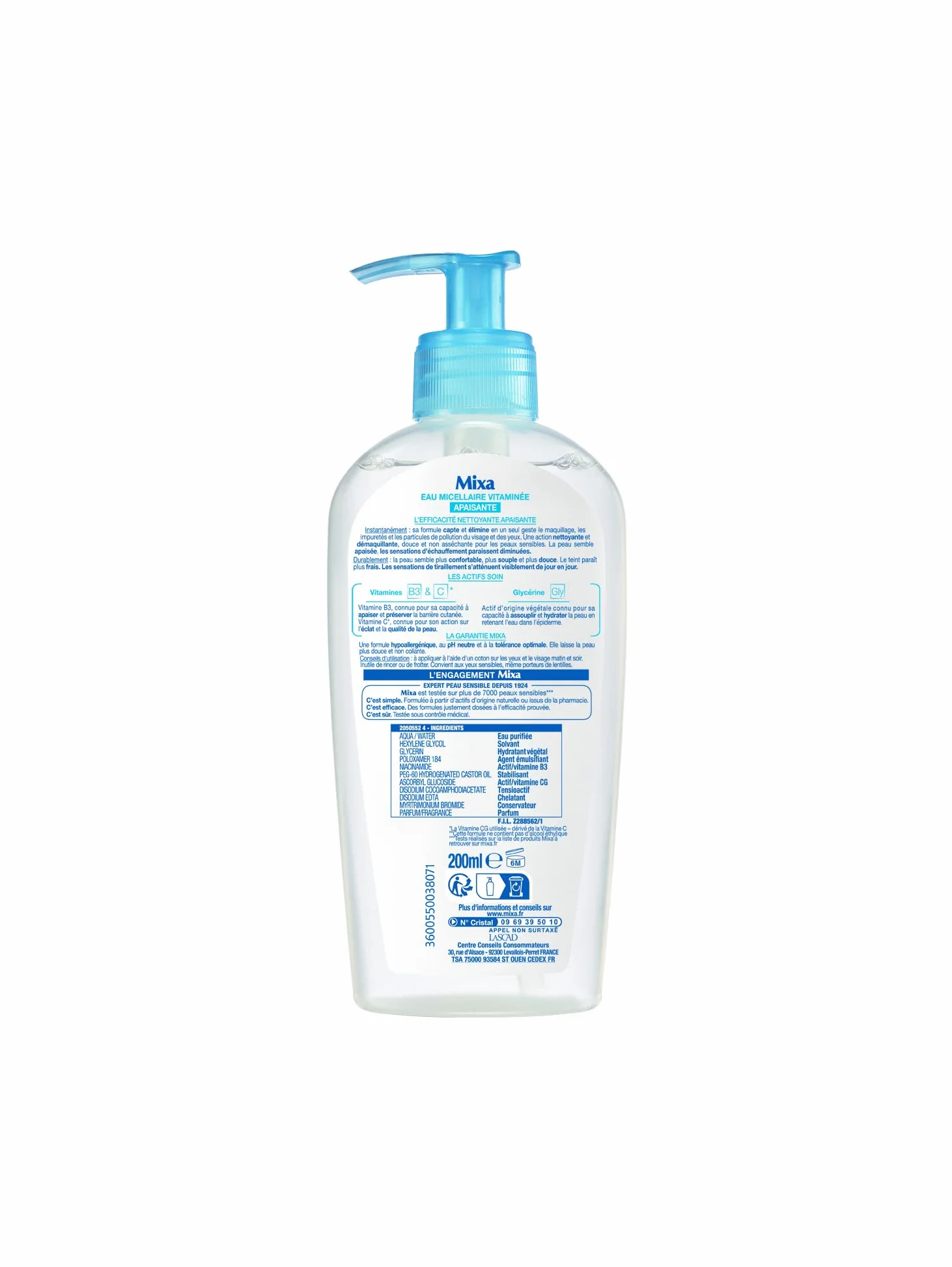 MIXA Eau nettoyante APAISANTE Peaux très sensibles et réactives 200 ml