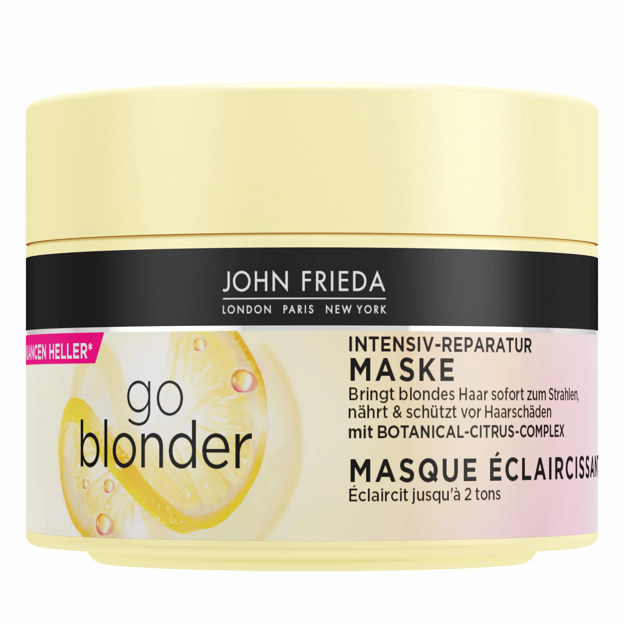 John Frieda Go Blonder maska – zawartość: 250 ml – intensywna regeneracja włosów – typ włosów: blond, blond – chroni przed uszkodzeniami włosów